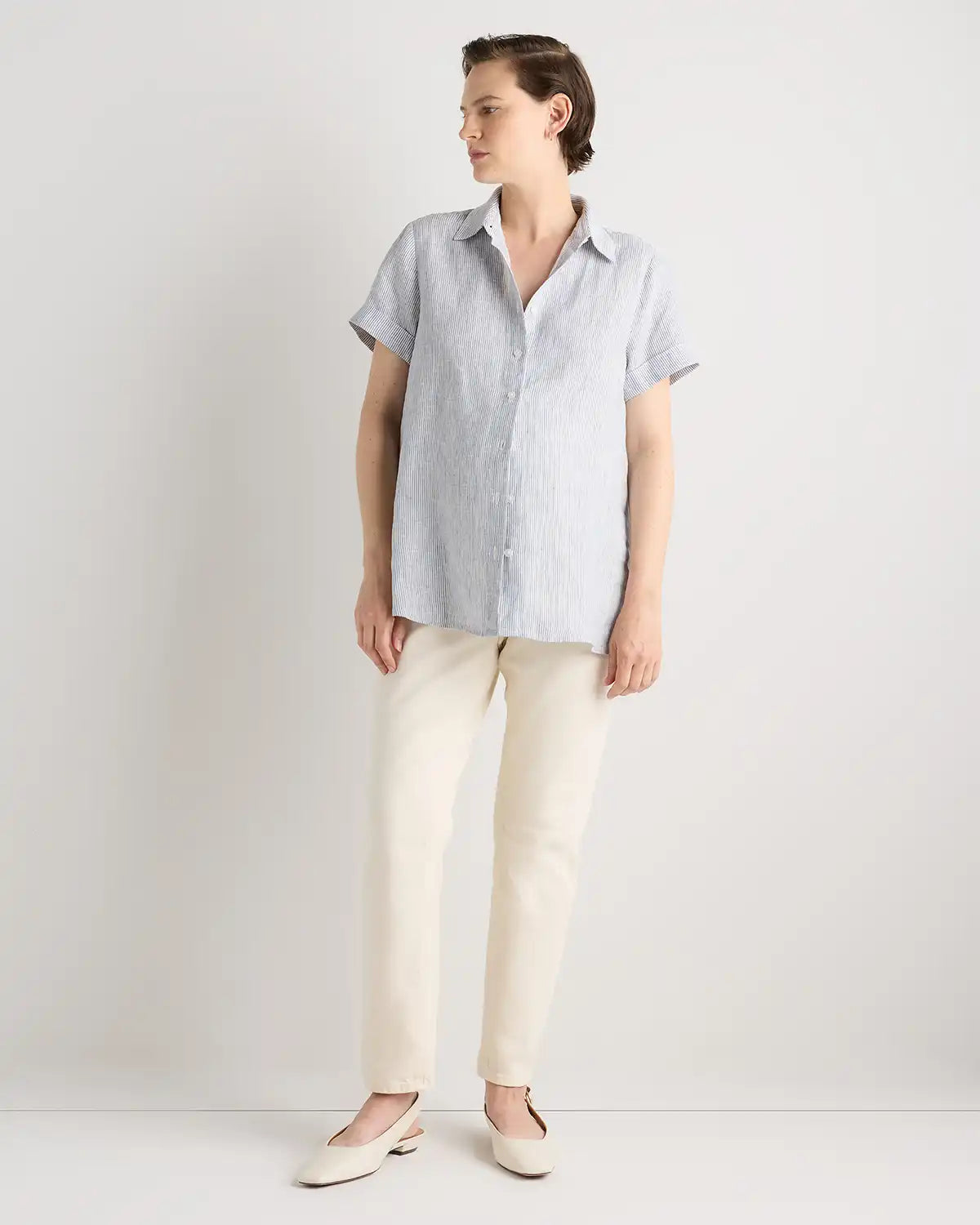 100% European Linen Maternity Camp Shirt