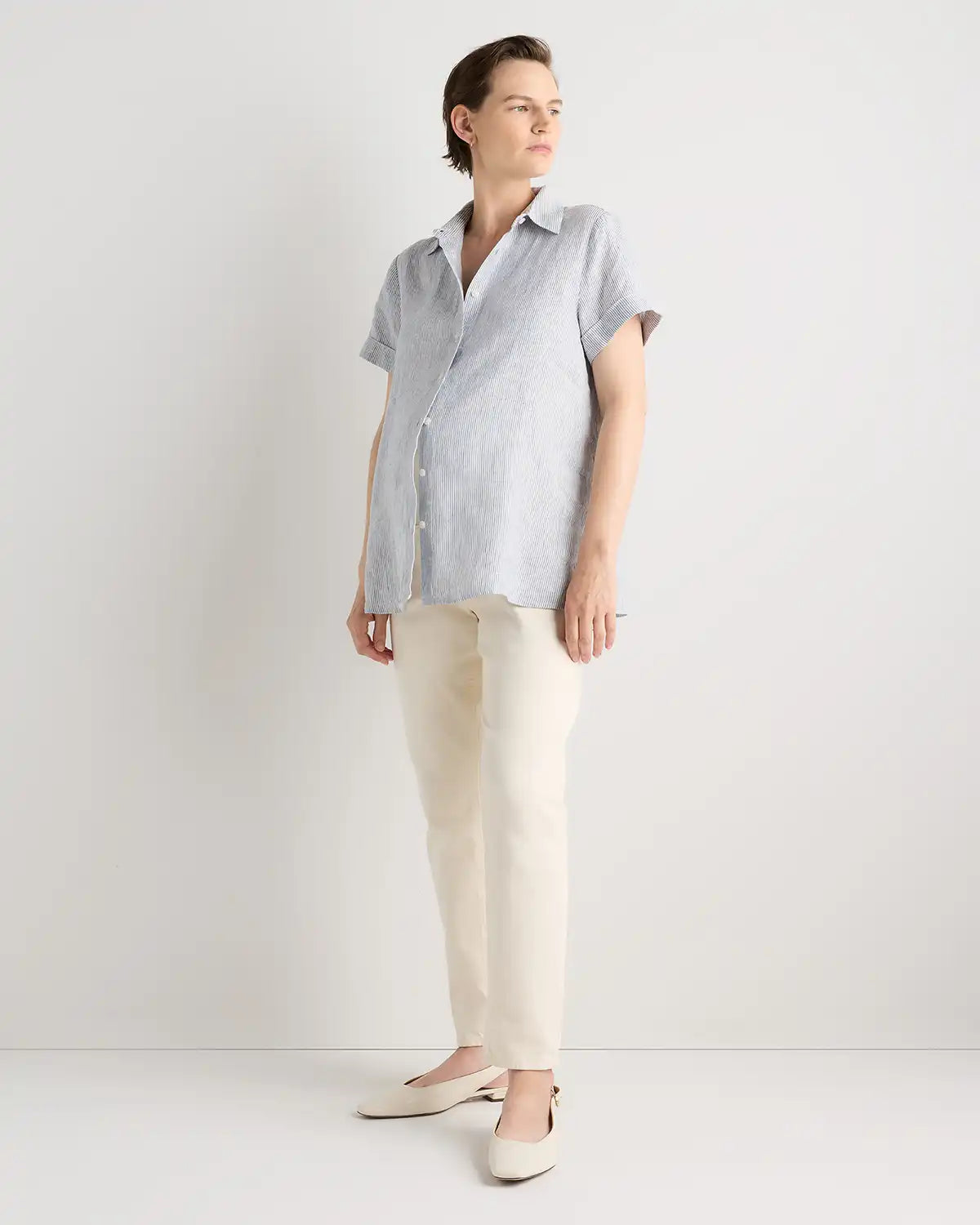 100% European Linen Maternity Camp Shirt