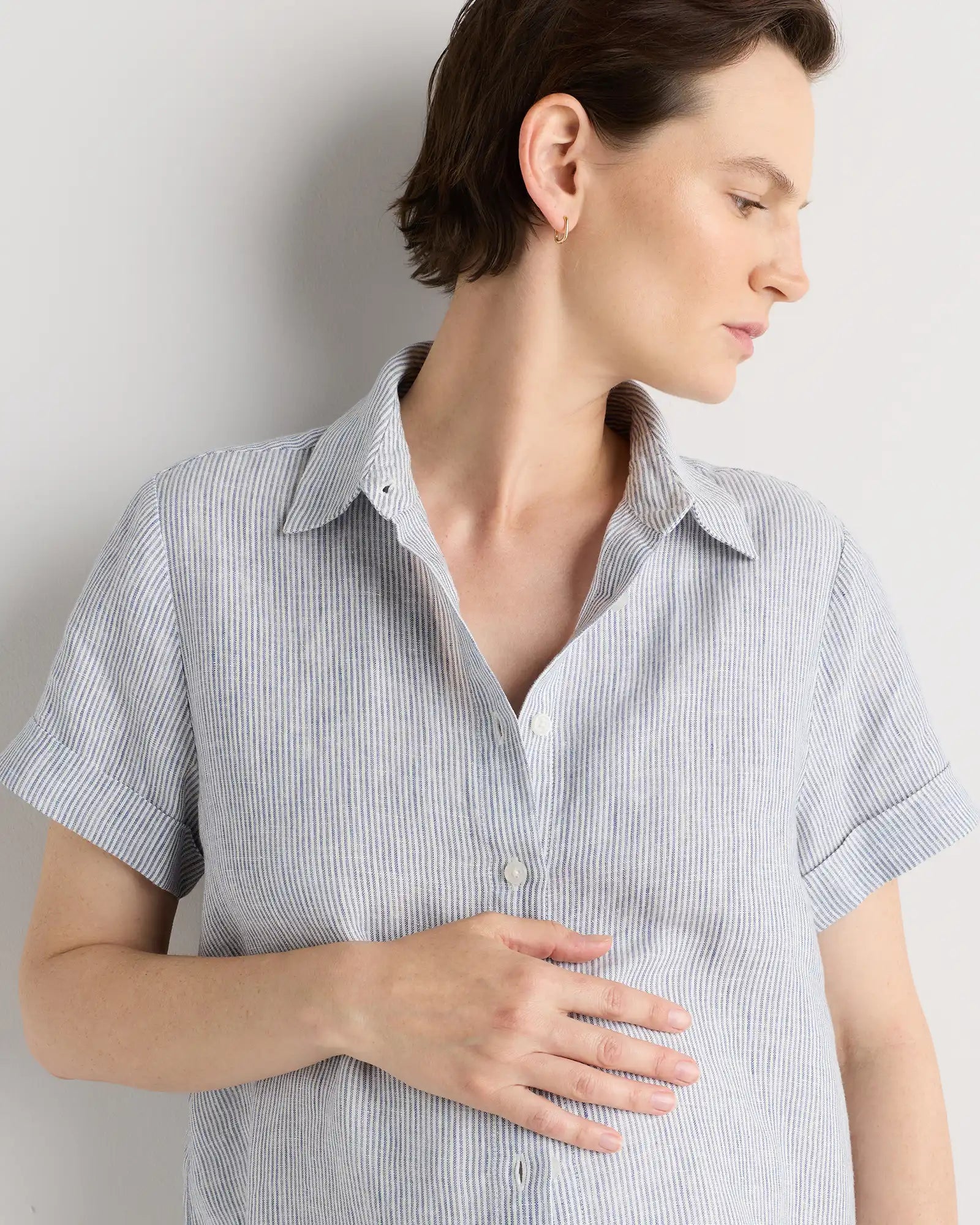 100% European Linen Maternity Camp Shirt