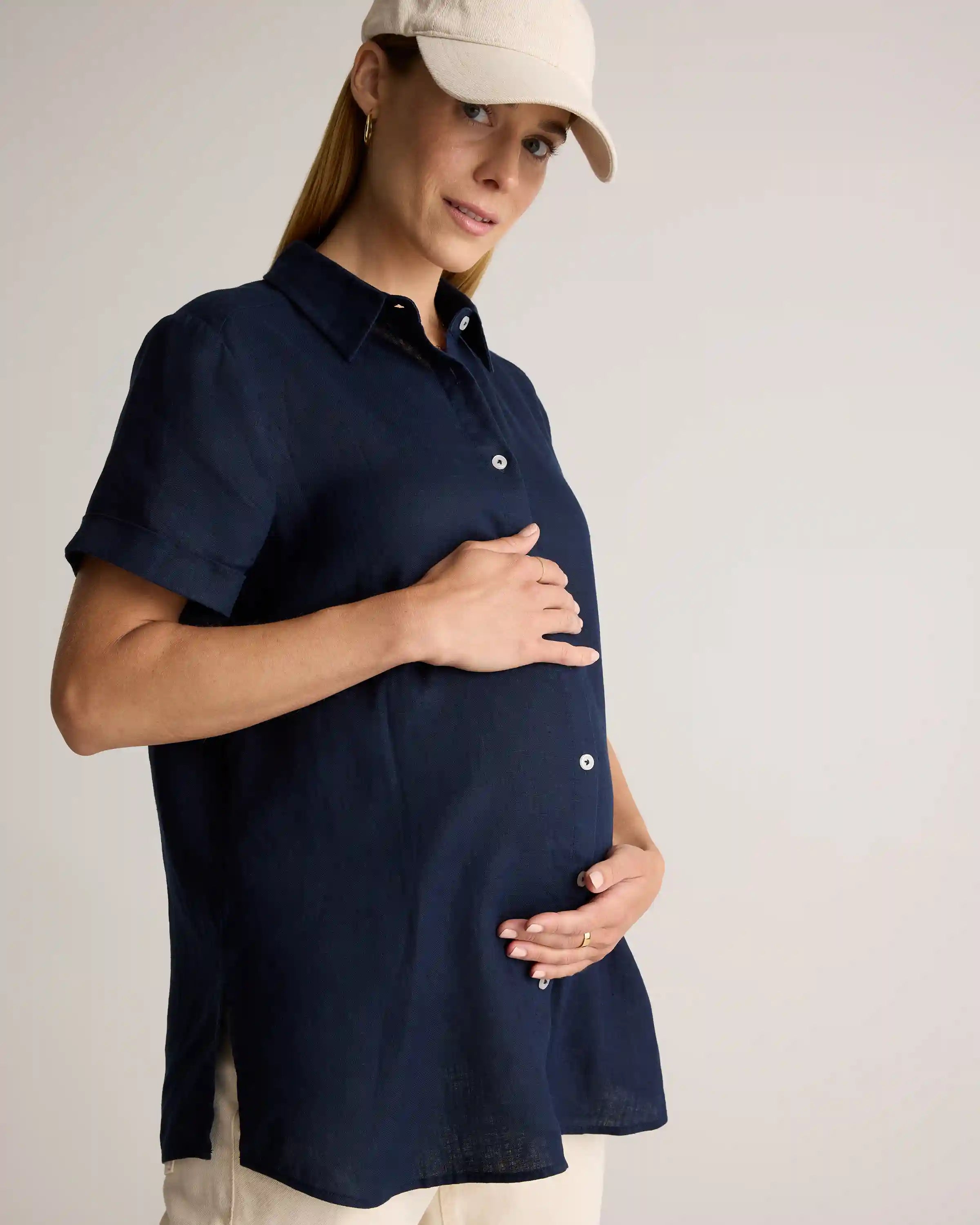 100% European Linen Maternity Camp Shirt