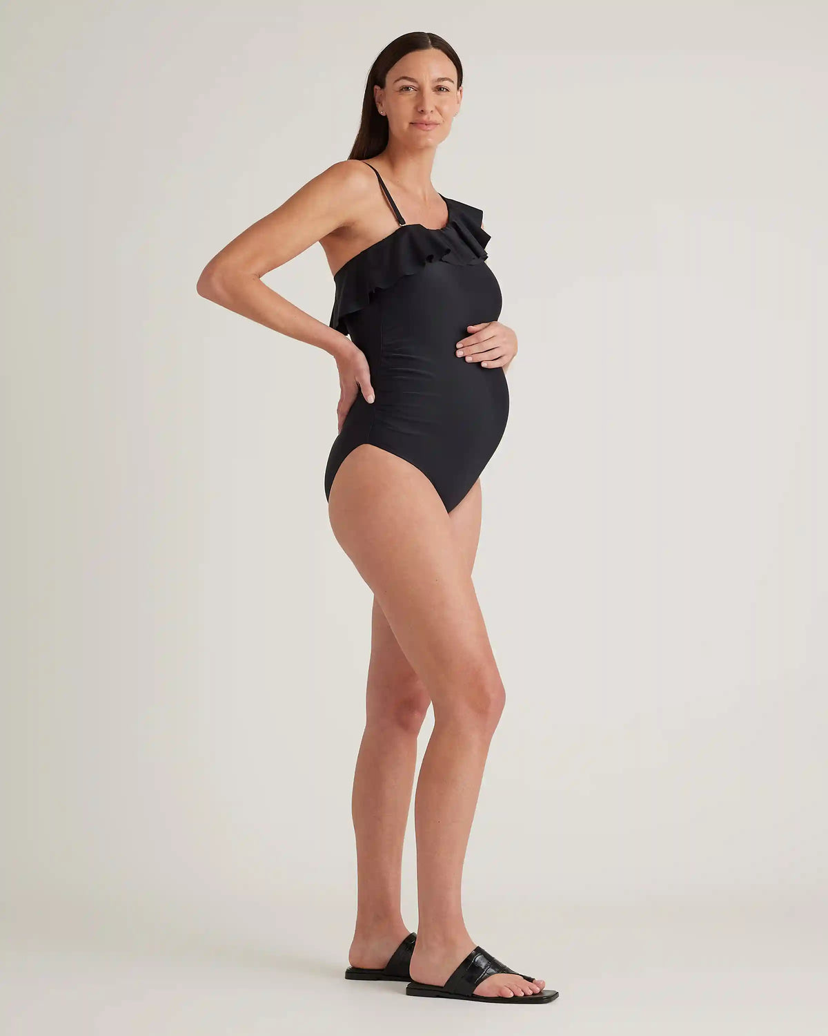 Italian Maternity One Shoulder Ruffle One-Piece Swimsuit