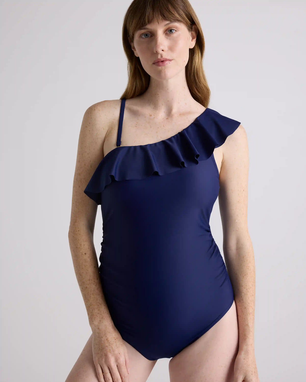 Italian Maternity One Shoulder Ruffle One-Piece Swimsuit