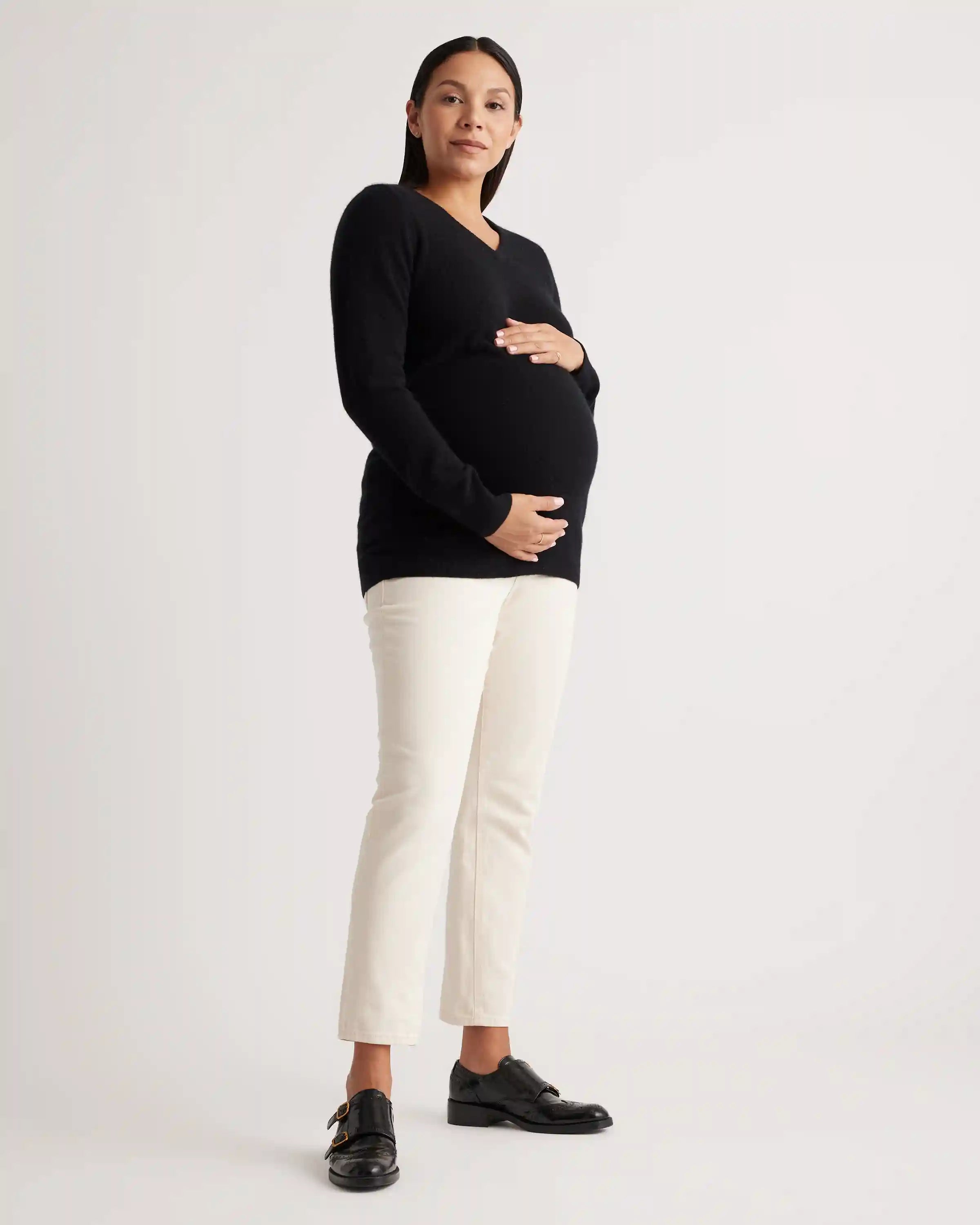 Mongolian Cashmere V-Neck Maternity Sweater