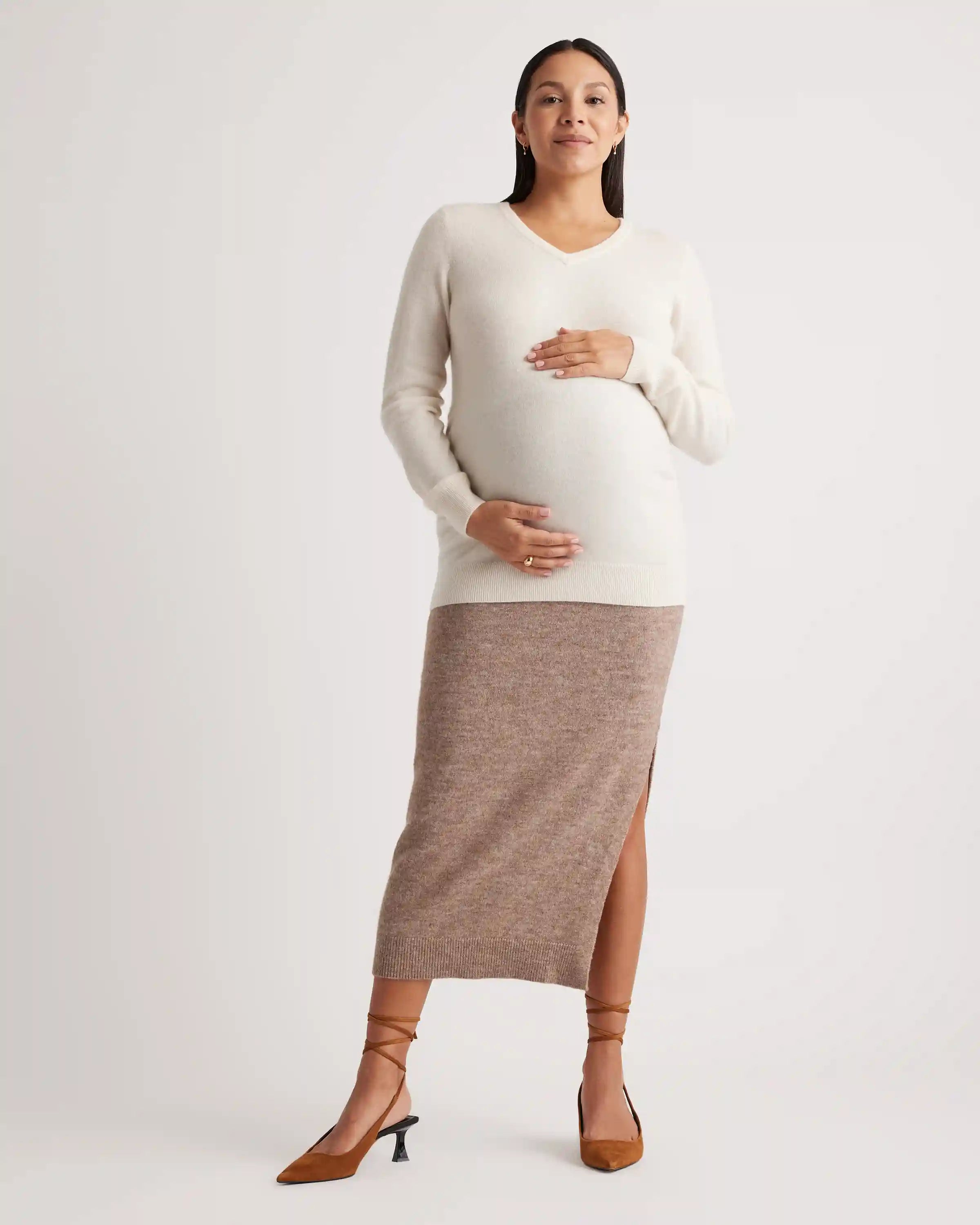 Mongolian Cashmere V-Neck Maternity Sweater