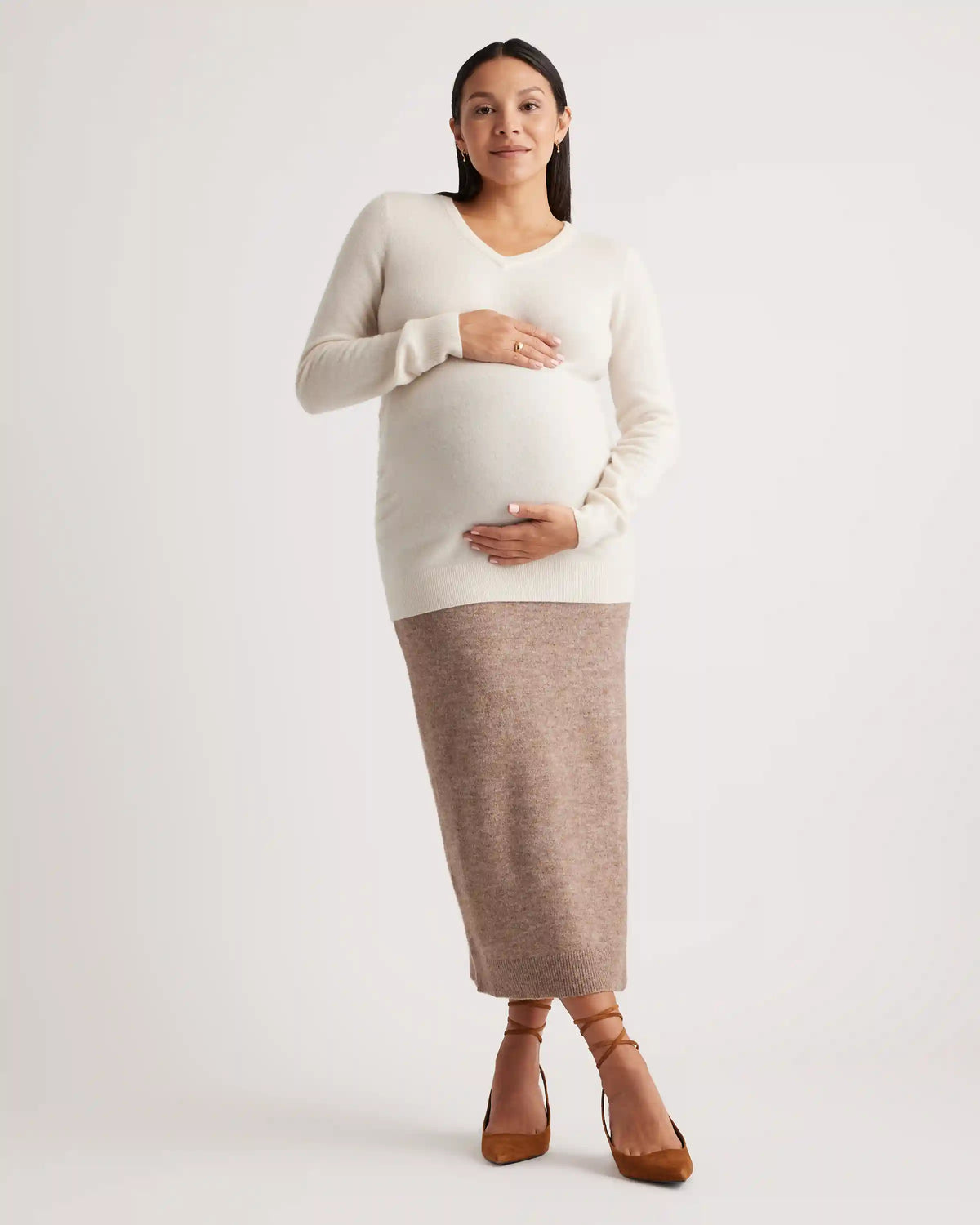 Mongolian Cashmere V-Neck Maternity Sweater