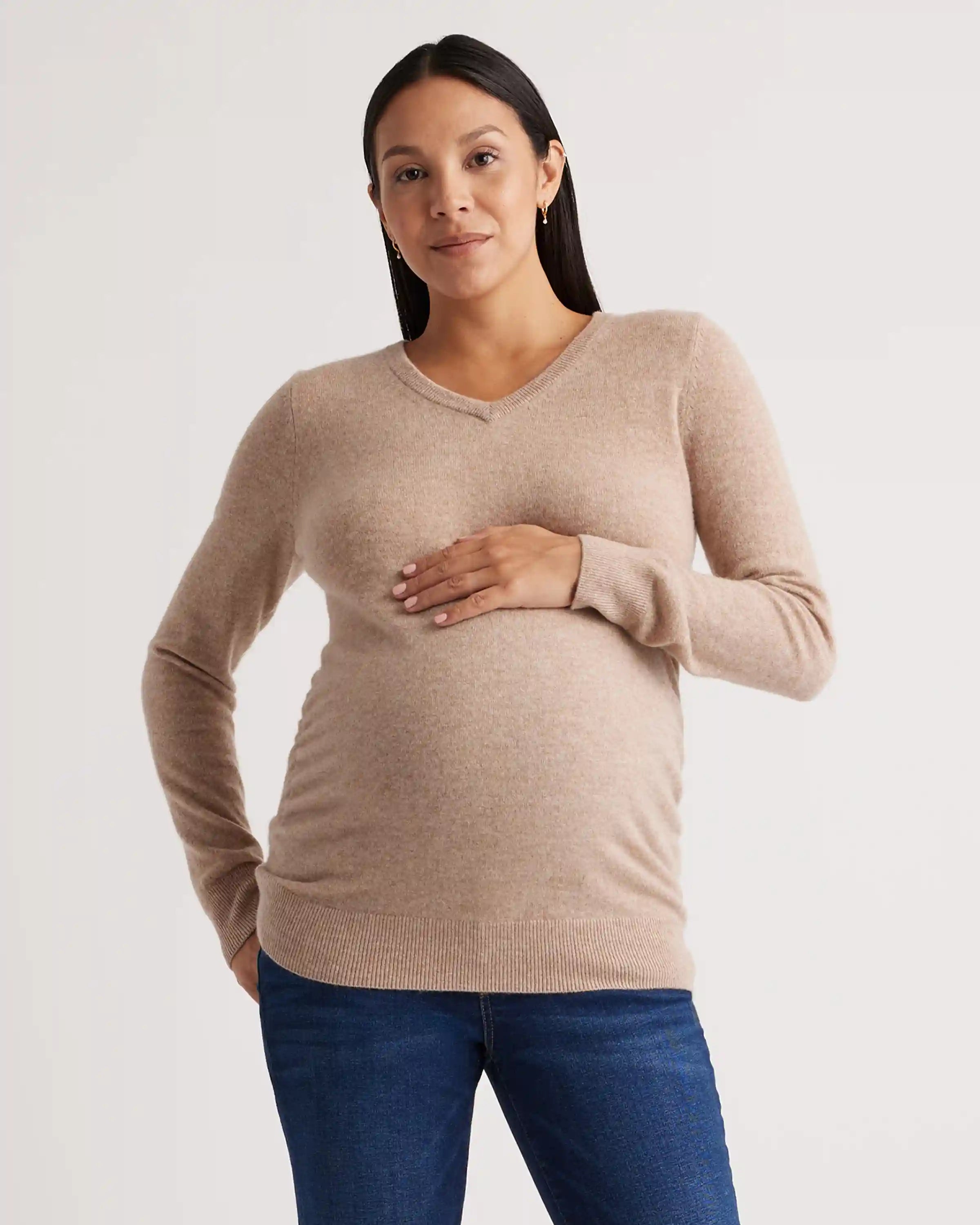 Mongolian Cashmere V-Neck Maternity Sweater