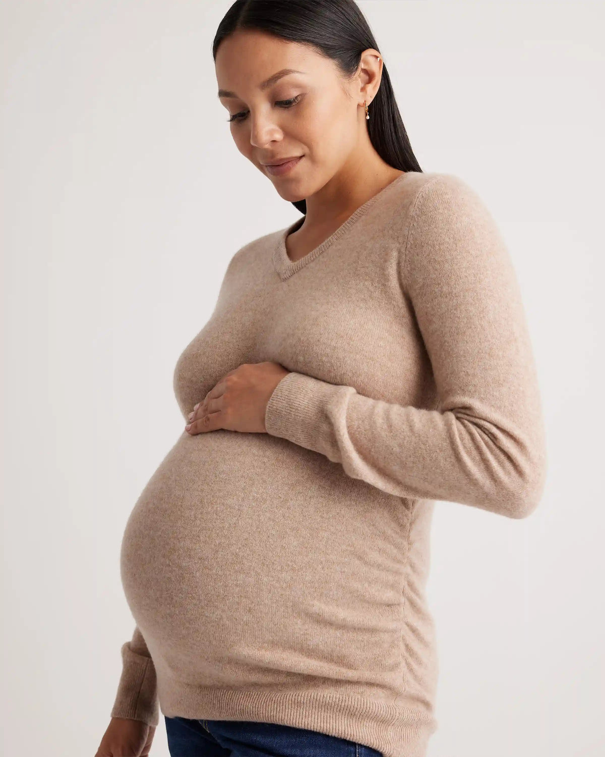Mongolian Cashmere V-Neck Maternity Sweater