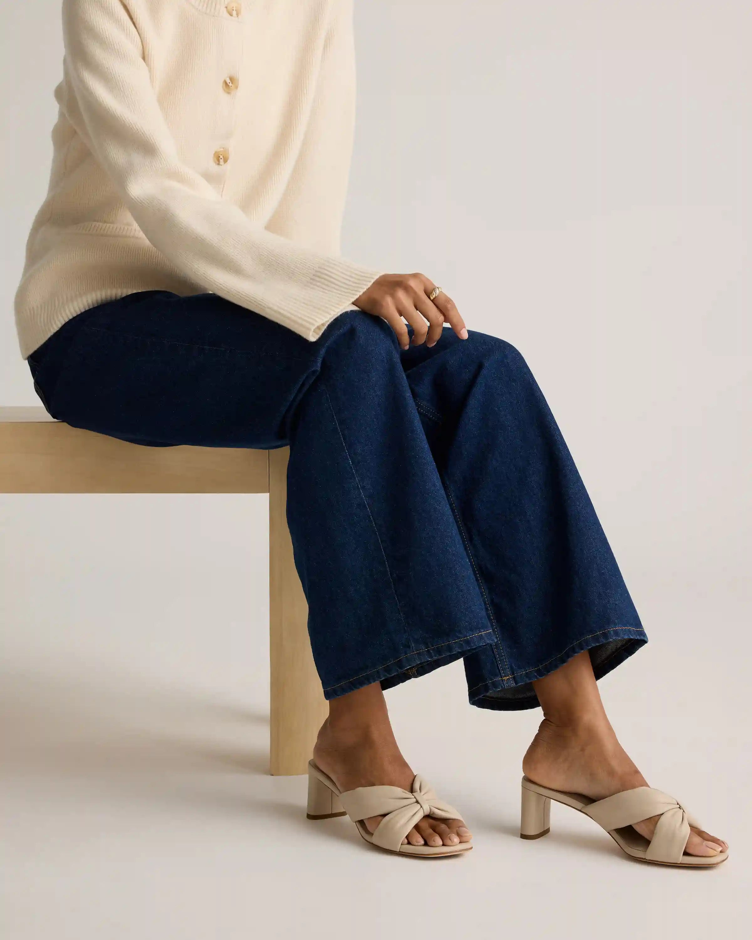 Italian Leather Twist Mid Heel Mule