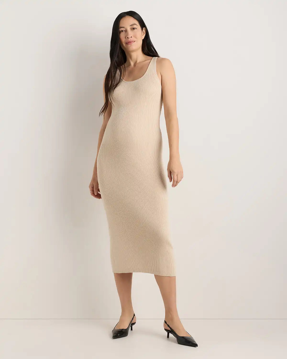 Lightweight Cotton Cashmere Maternity Fitted Midi Dress