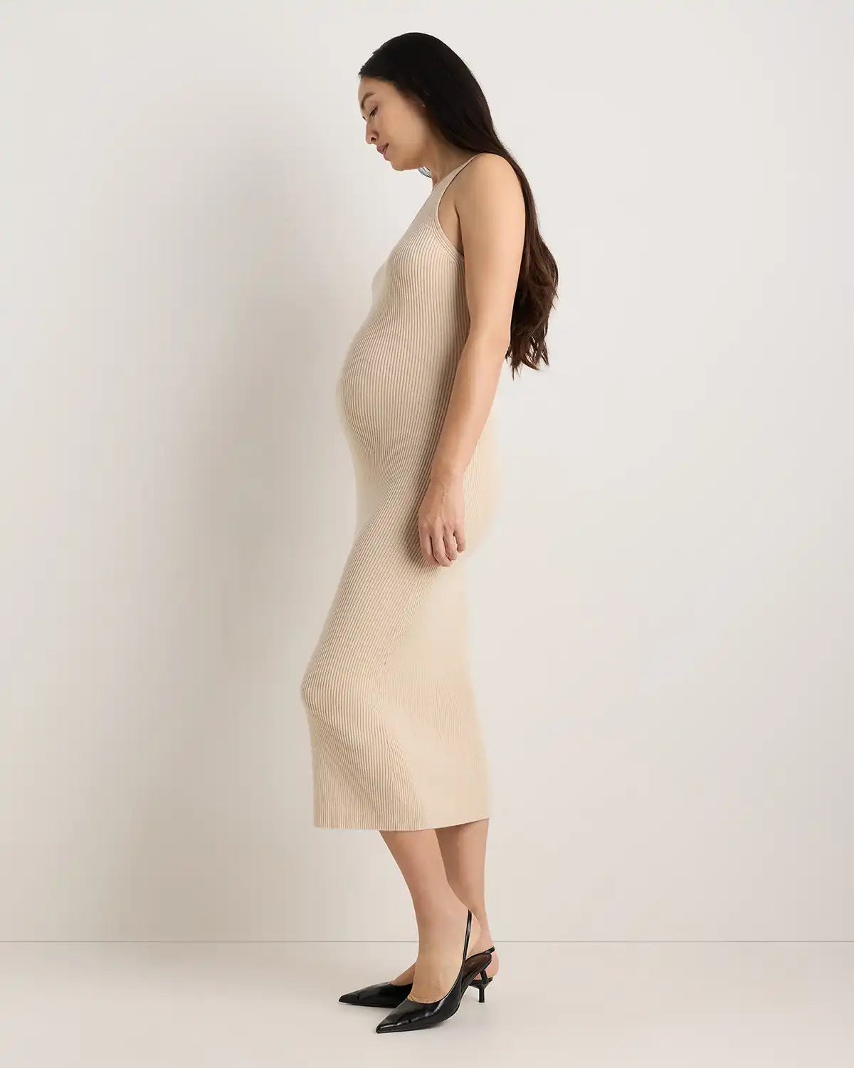 Lightweight Cotton Cashmere Maternity Fitted Midi Dress