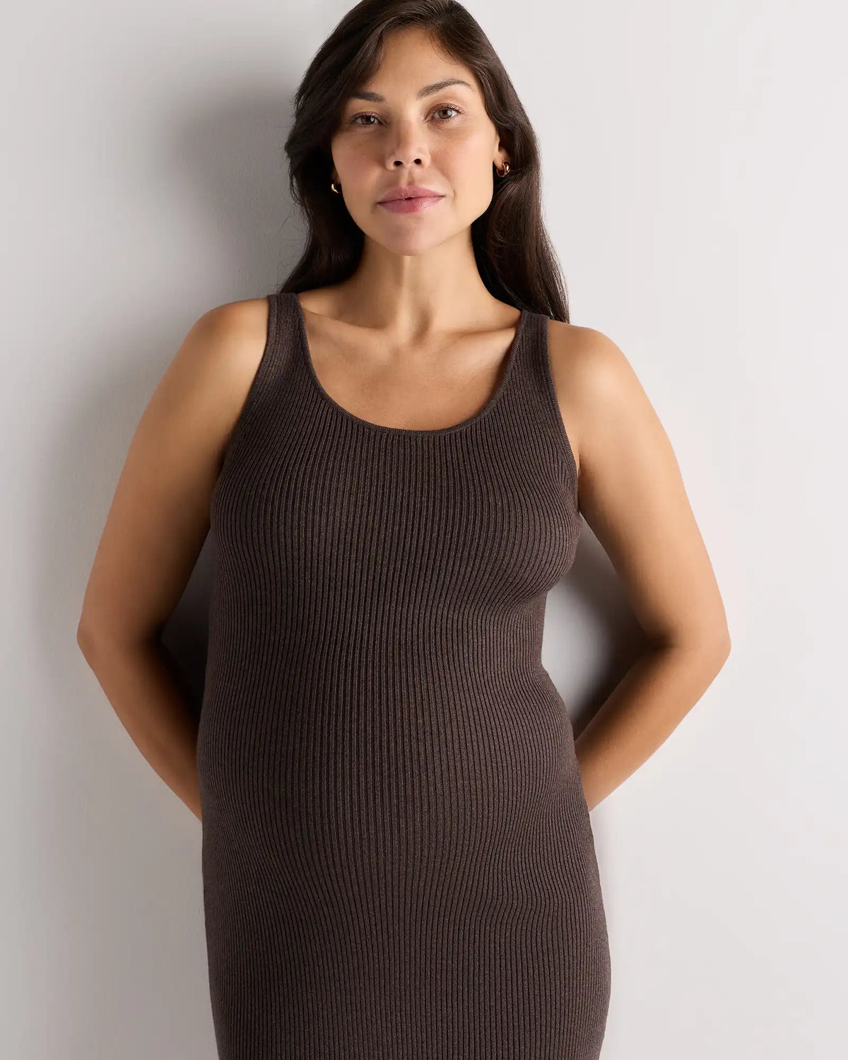 Lightweight Cotton Cashmere Maternity Fitted Midi Dress