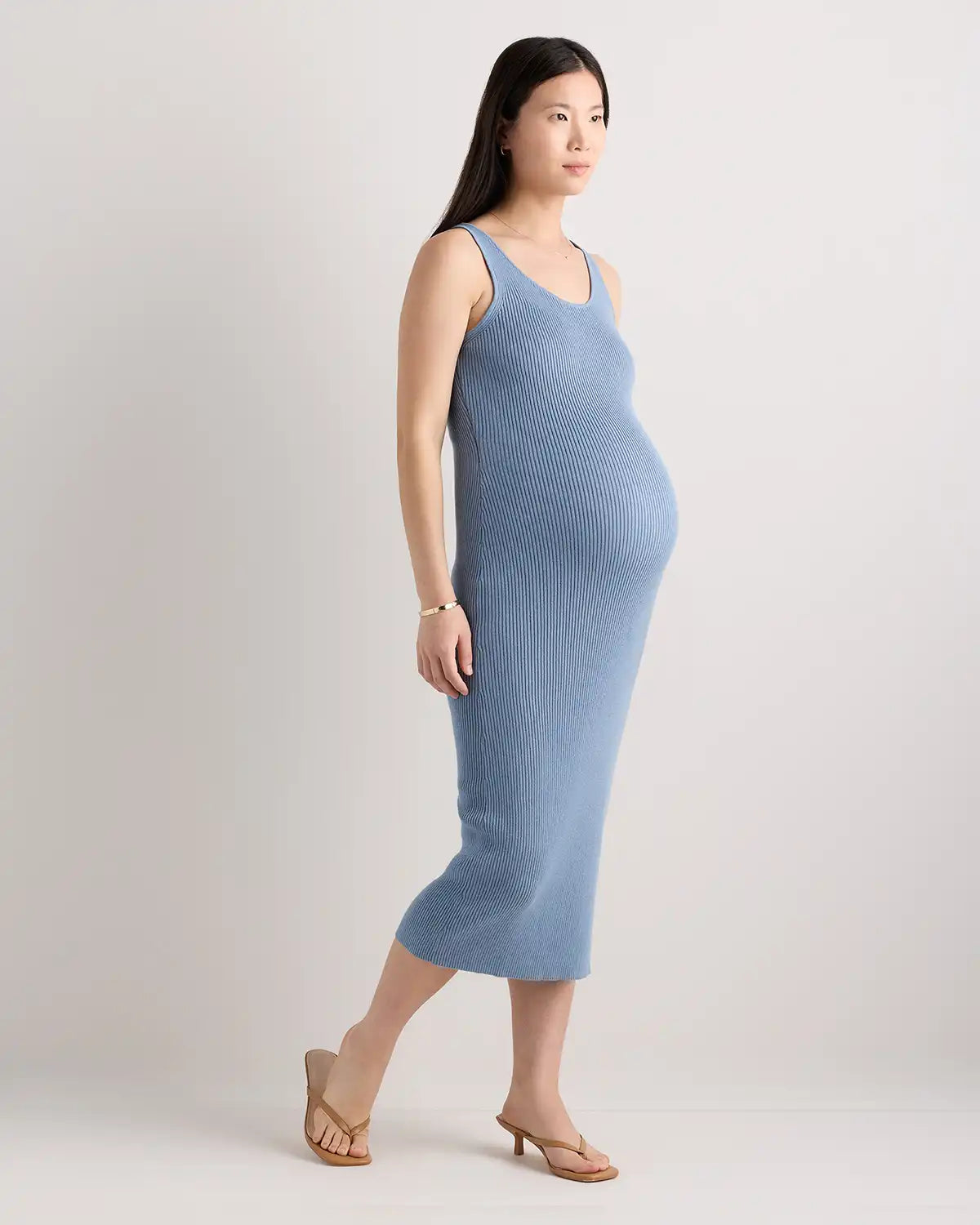 Lightweight Cotton Cashmere Maternity Fitted Midi Dress