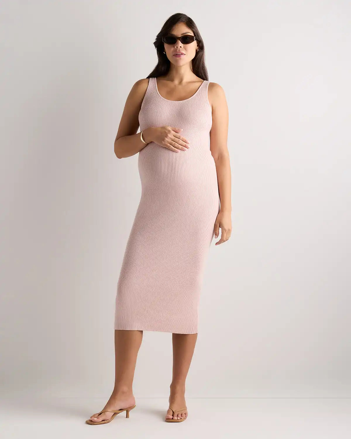Lightweight Cotton Cashmere Maternity Fitted Midi Dress
