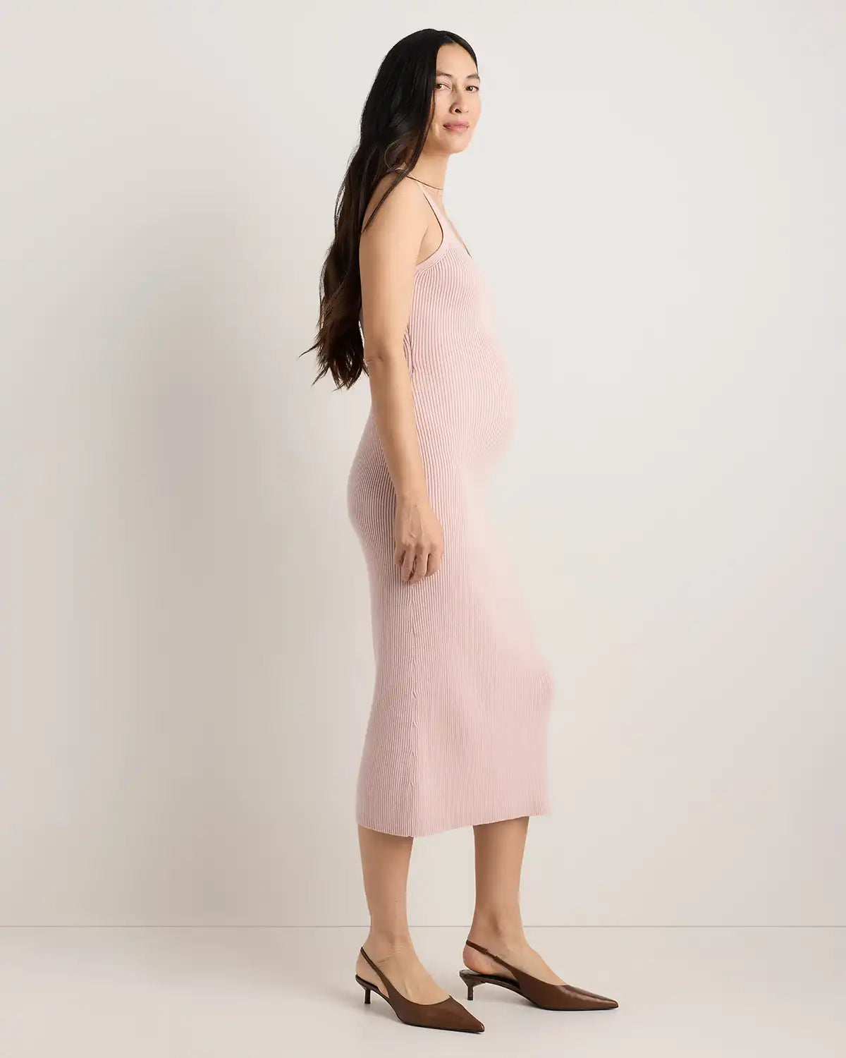 Lightweight Cotton Cashmere Maternity Fitted Midi Dress