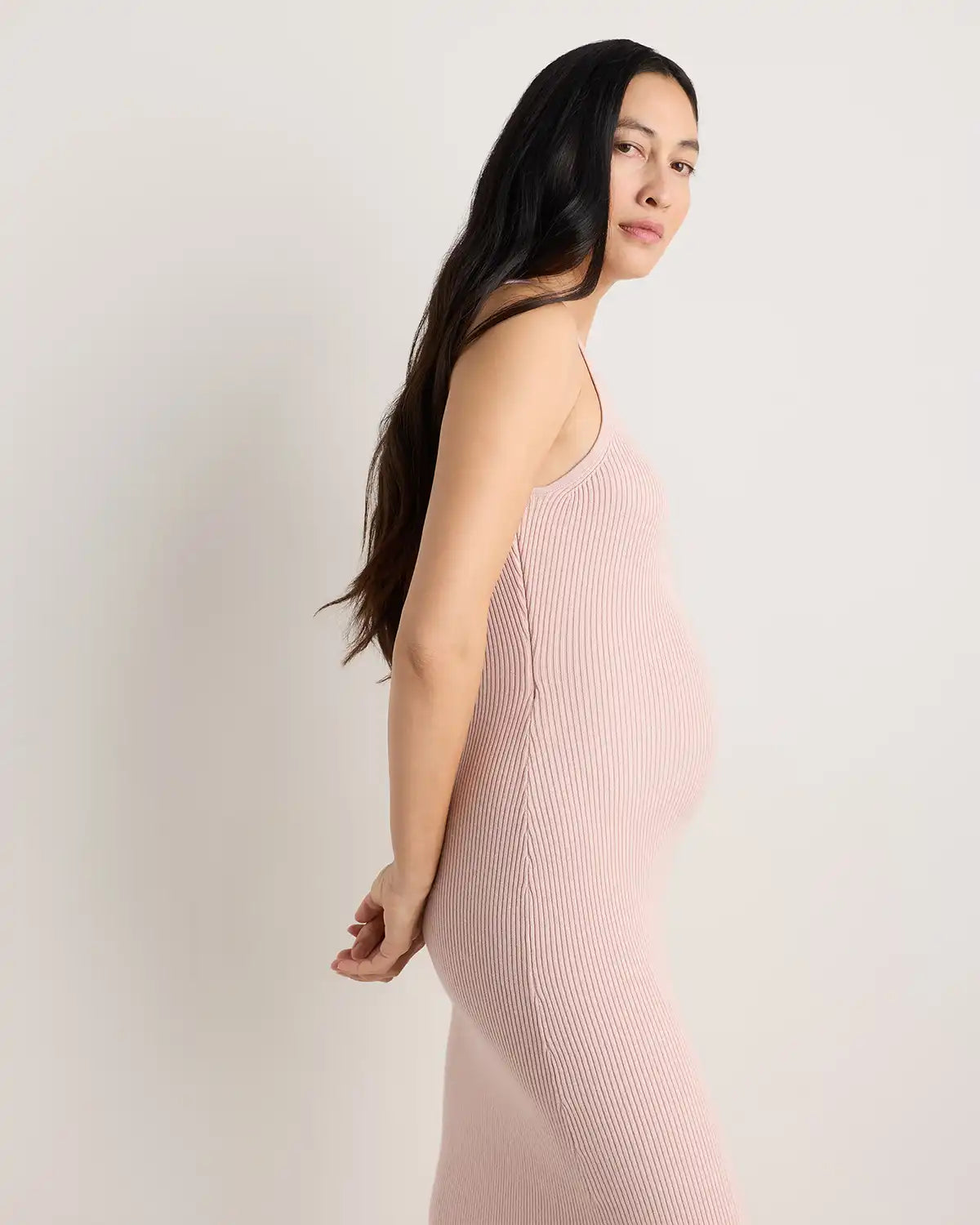 Lightweight Cotton Cashmere Maternity Fitted Midi Dress