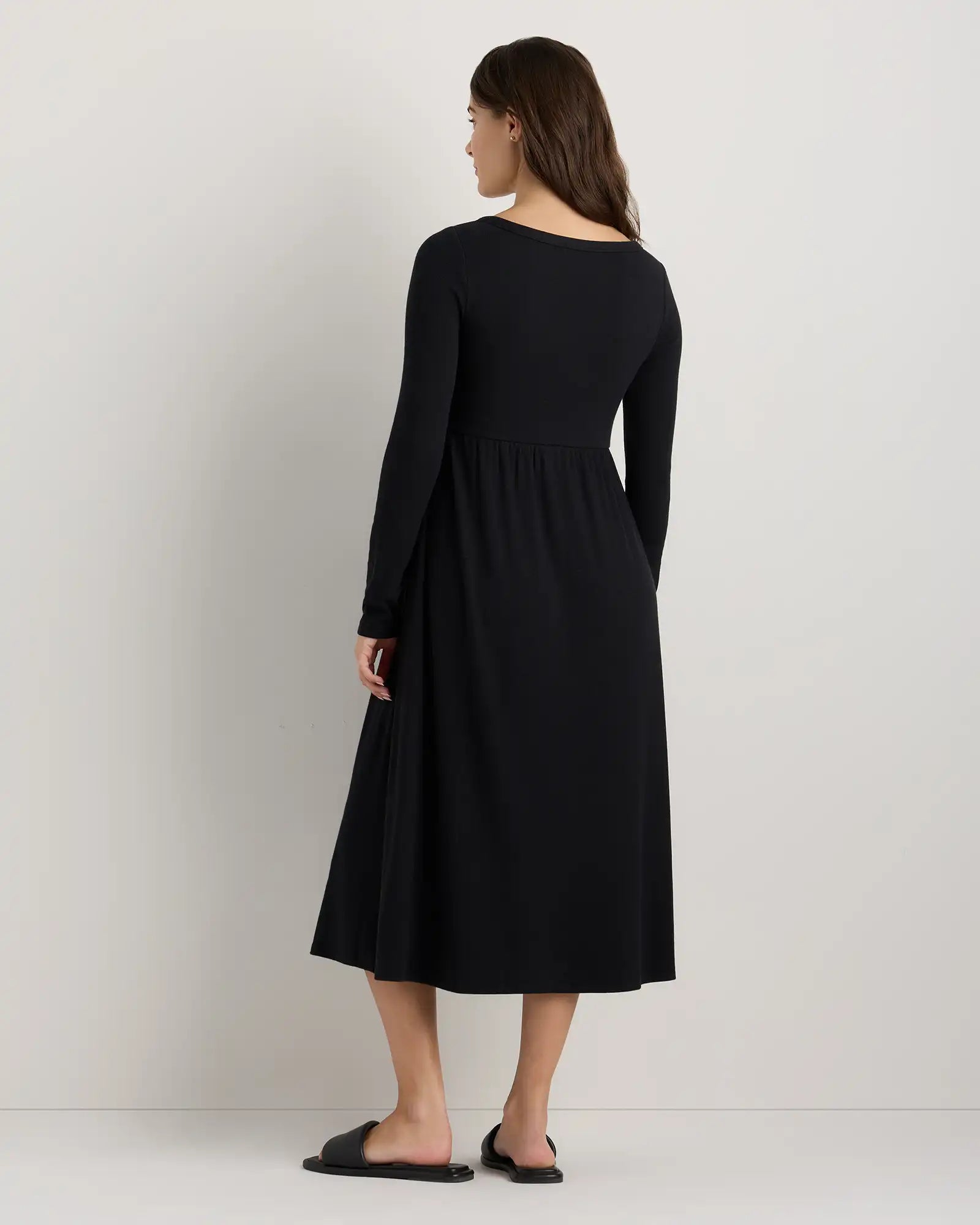 Bamboo Rib Maternity Long Sleeve Button Front Dress