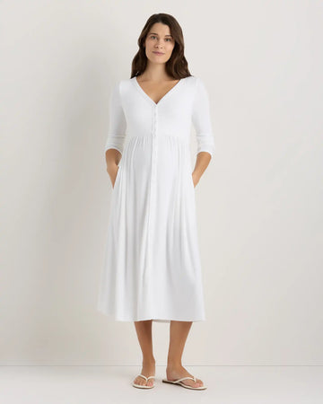 Bamboo Rib Maternity Long Sleeve Button Front Dress