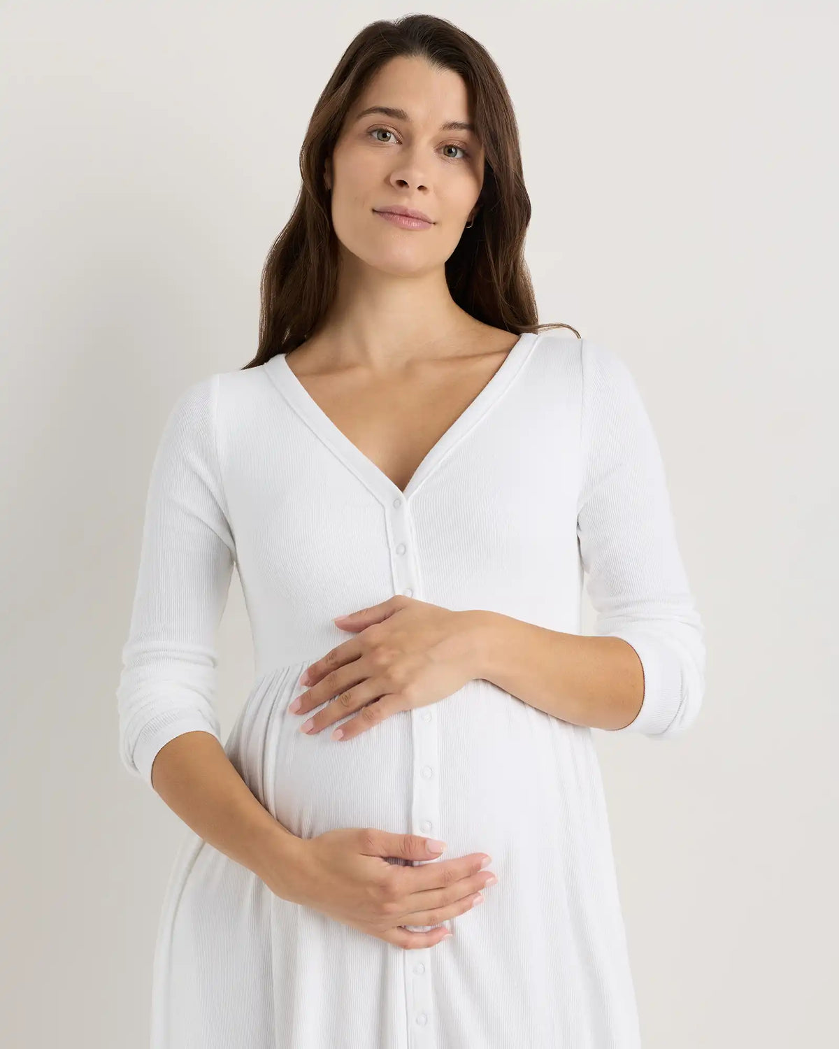 Bamboo Rib Maternity Long Sleeve Button Front Dress