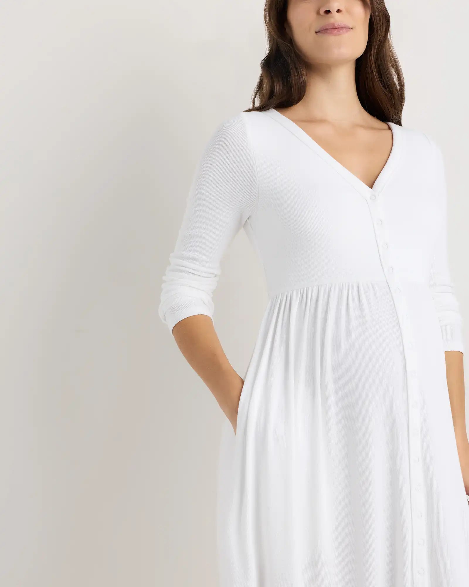 Bamboo Rib Maternity Long Sleeve Button Front Dress