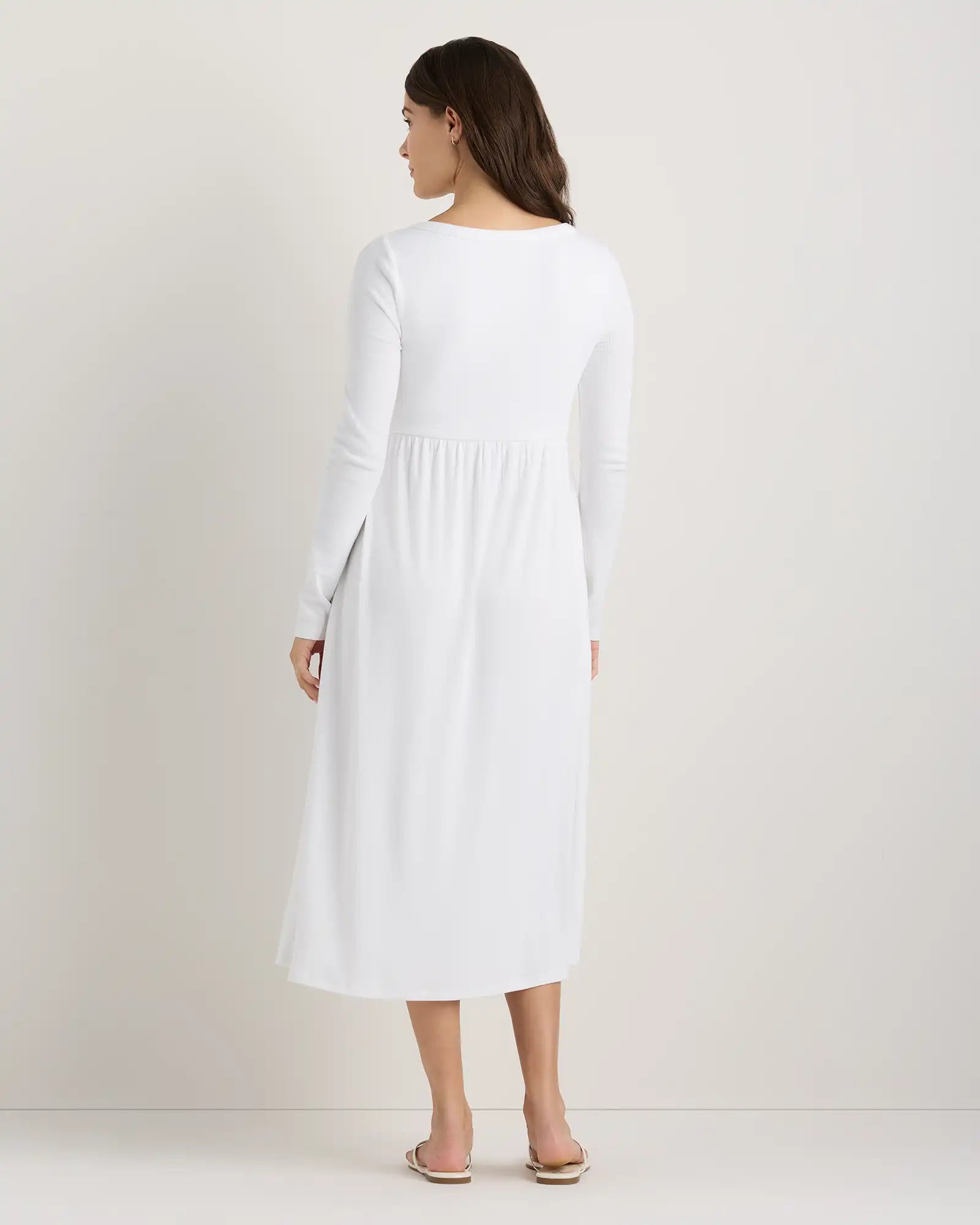 Bamboo Rib Maternity Long Sleeve Button Front Dress