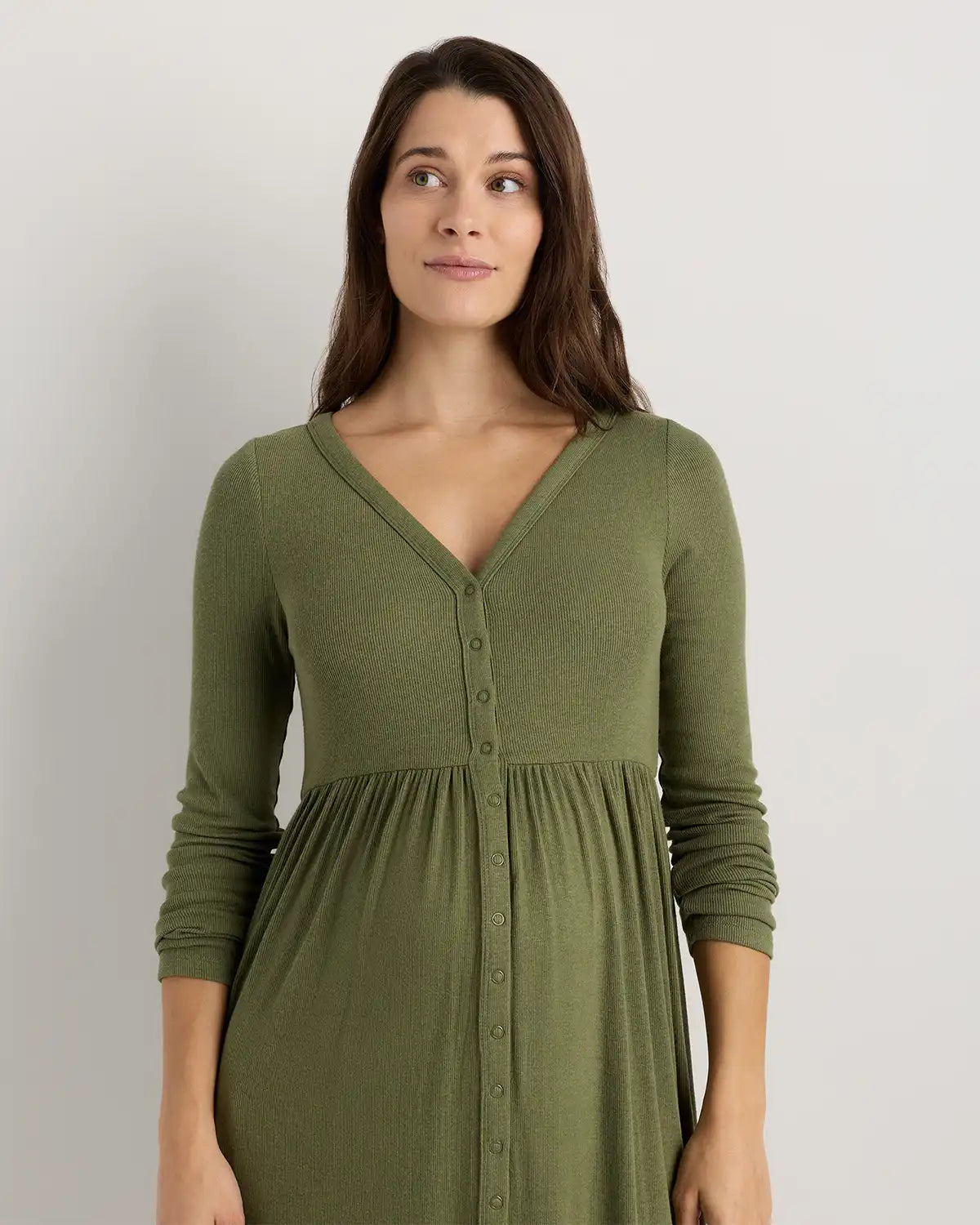 Bamboo Rib Maternity Long Sleeve Button Front Dress