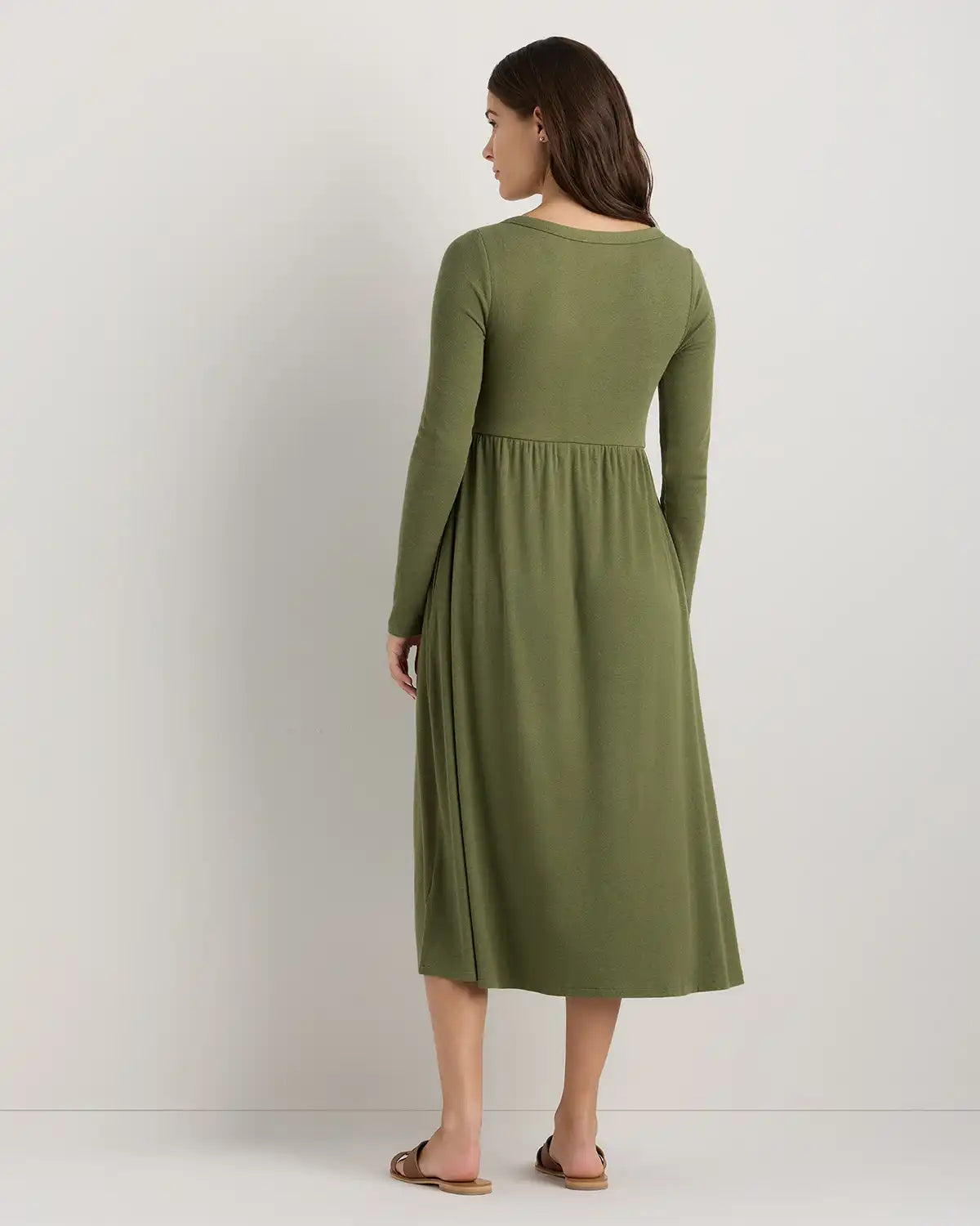 Bamboo Rib Maternity Long Sleeve Button Front Dress