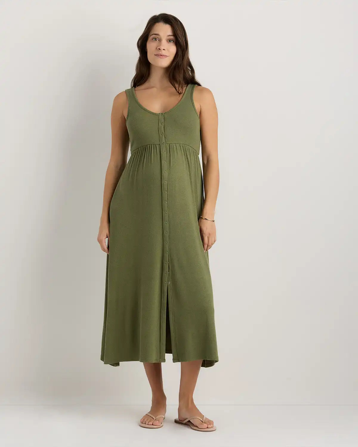 Bamboo Maternity Sleeveless Button Front Dress