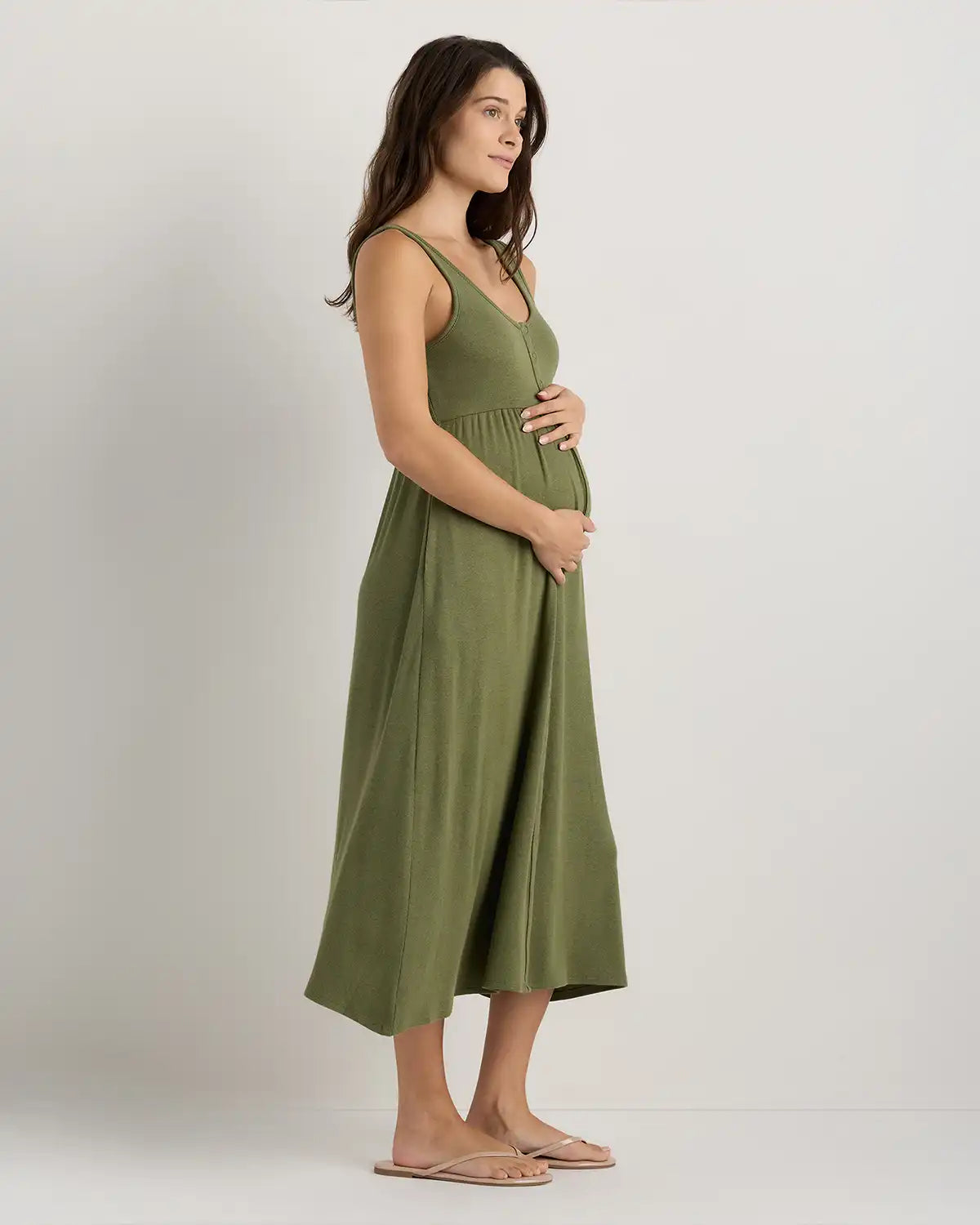 Bamboo Maternity Sleeveless Button Front Dress
