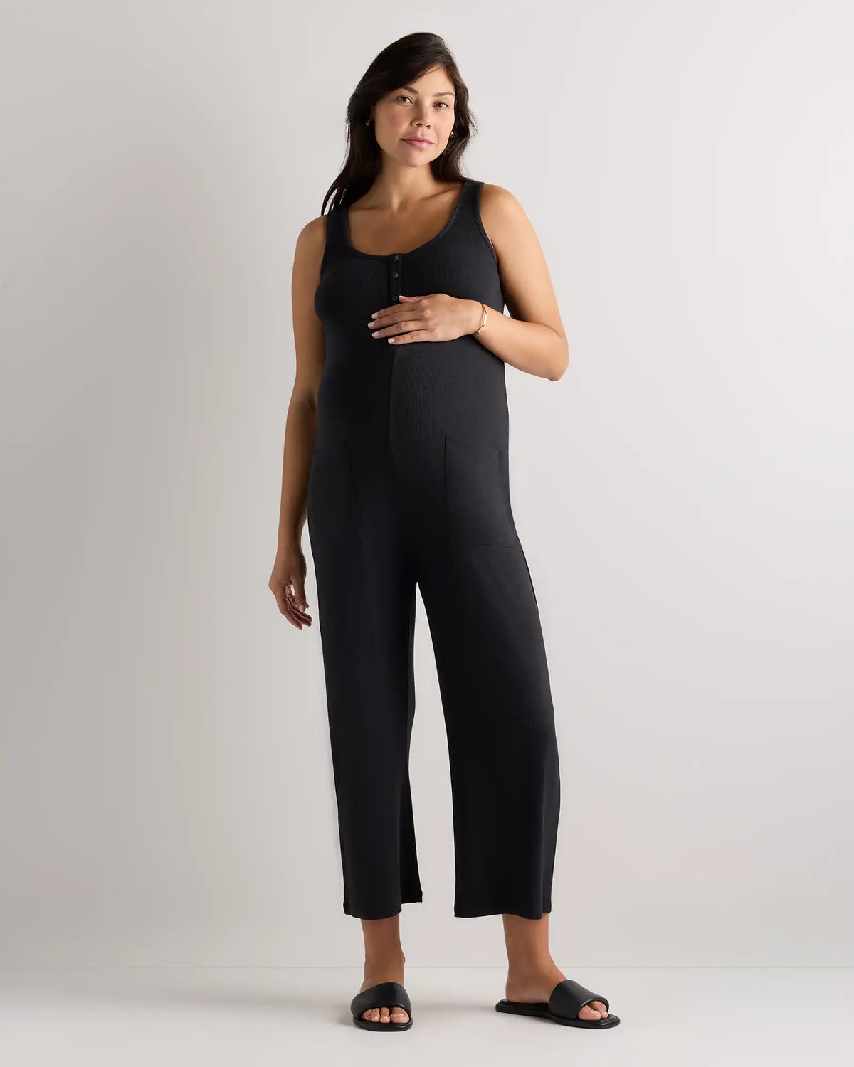 Bamboo Rib Maternity Button Front Jumpsuit