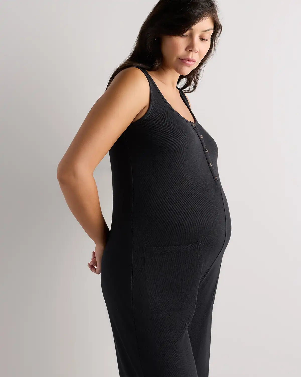 Bamboo Rib Maternity Button Front Jumpsuit
