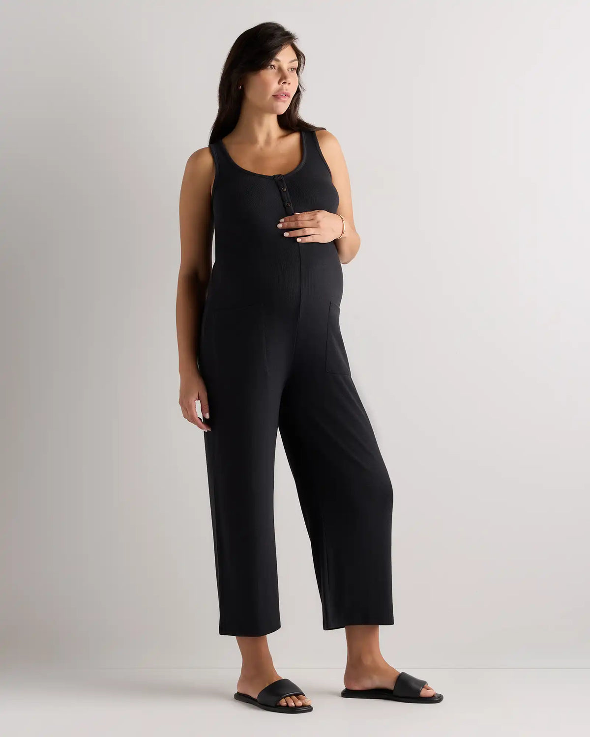 Bamboo Rib Maternity Button Front Jumpsuit