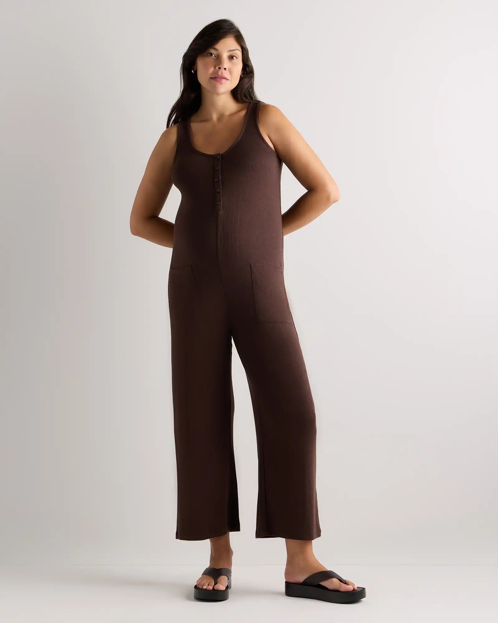 Bamboo Rib Maternity Button Front Jumpsuit