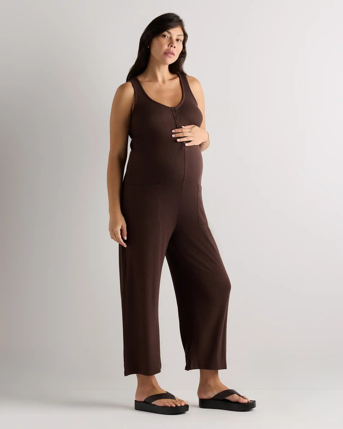 Bamboo Rib Maternity Button Front Jumpsuit
