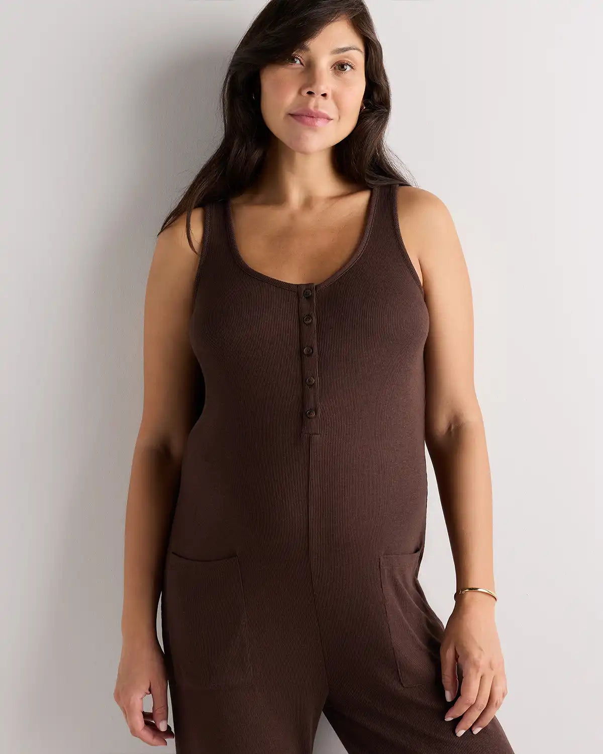 Bamboo Rib Maternity Button Front Jumpsuit