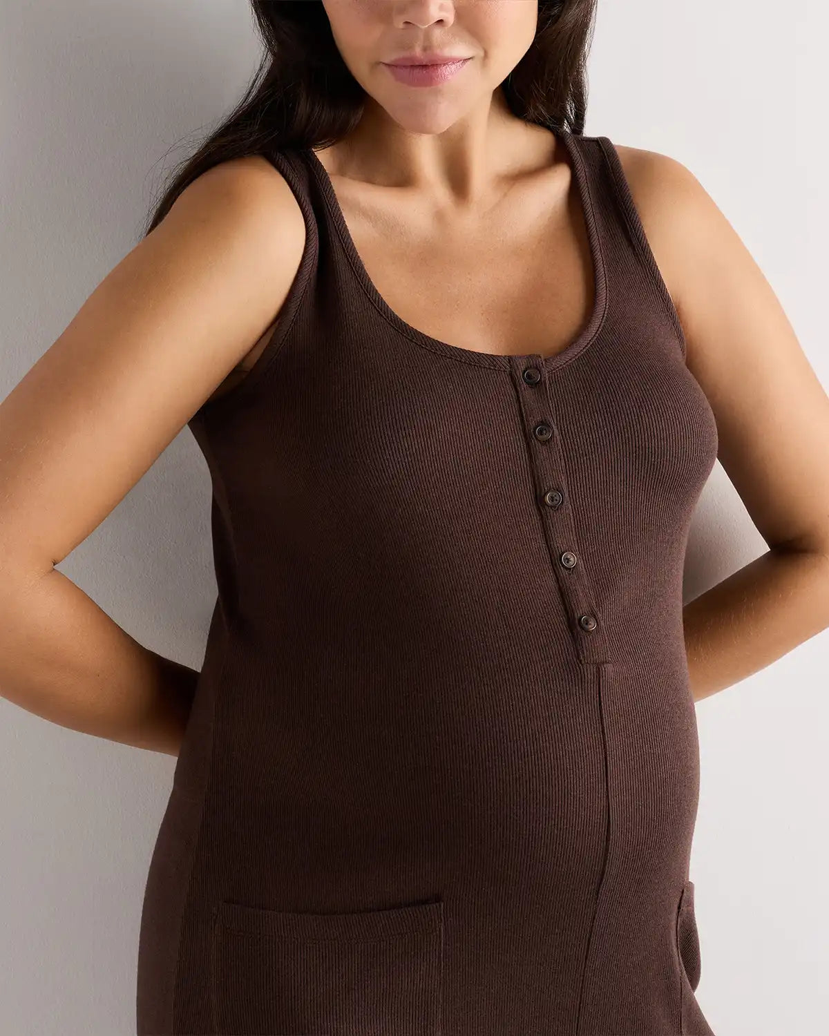 Bamboo Rib Maternity Button Front Jumpsuit