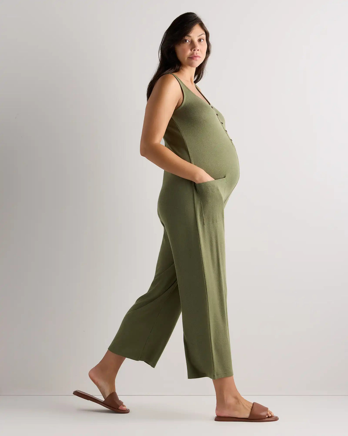 Bamboo Rib Maternity Button Front Jumpsuit