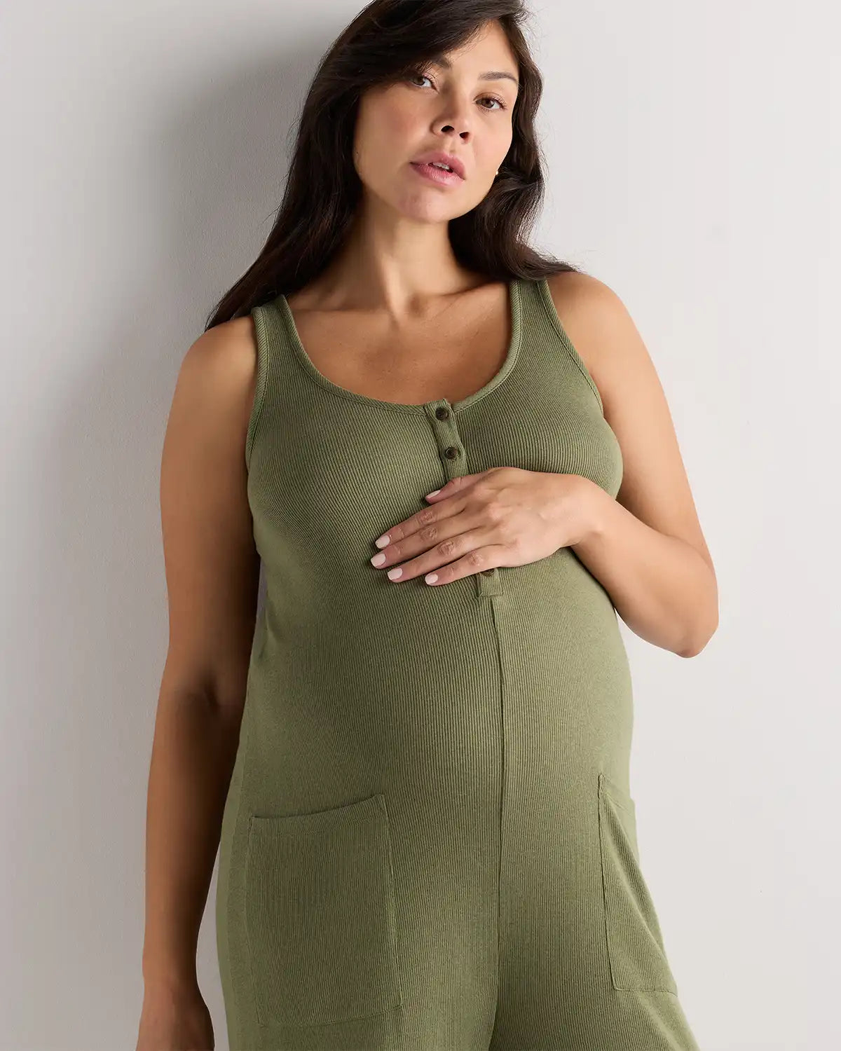 Bamboo Rib Maternity Button Front Jumpsuit