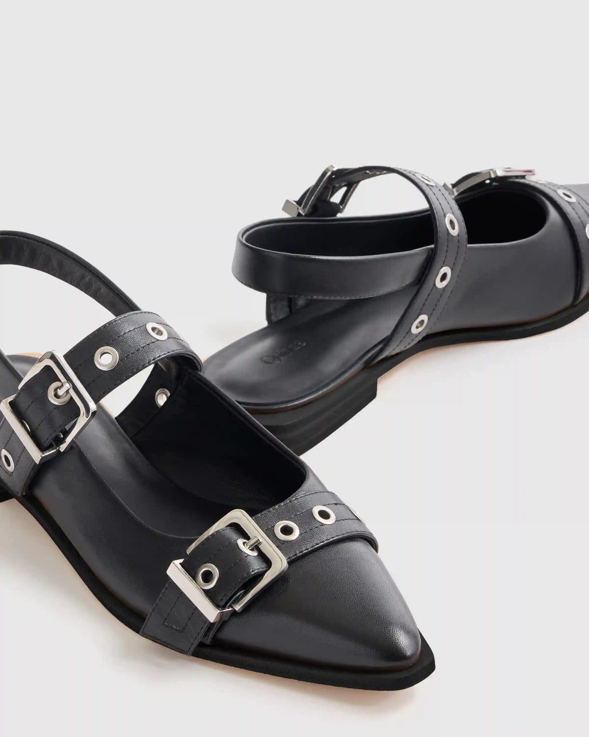 Italian Leather Bold Buckle Slingback Flat