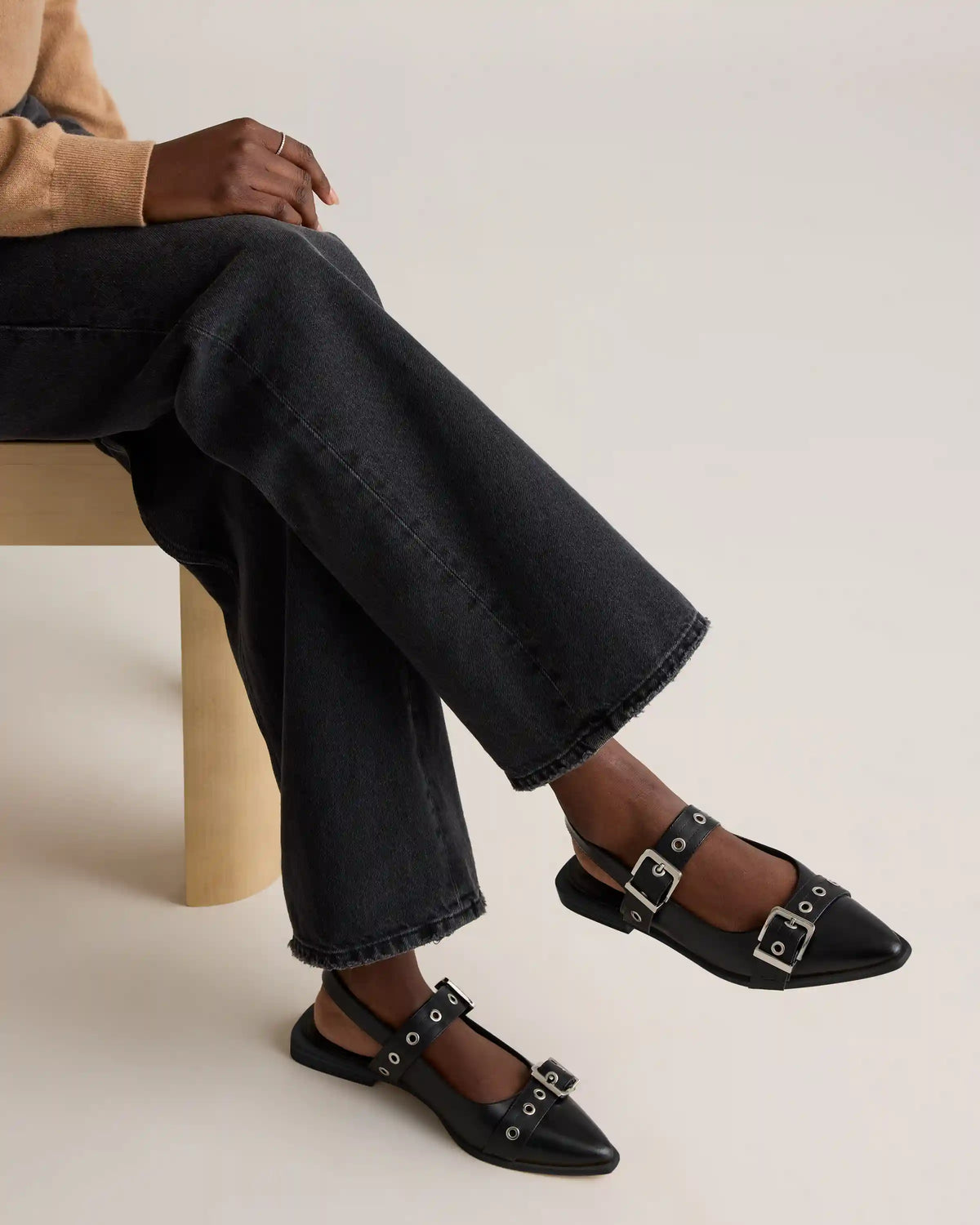 Italian Leather Bold Buckle Slingback Flat