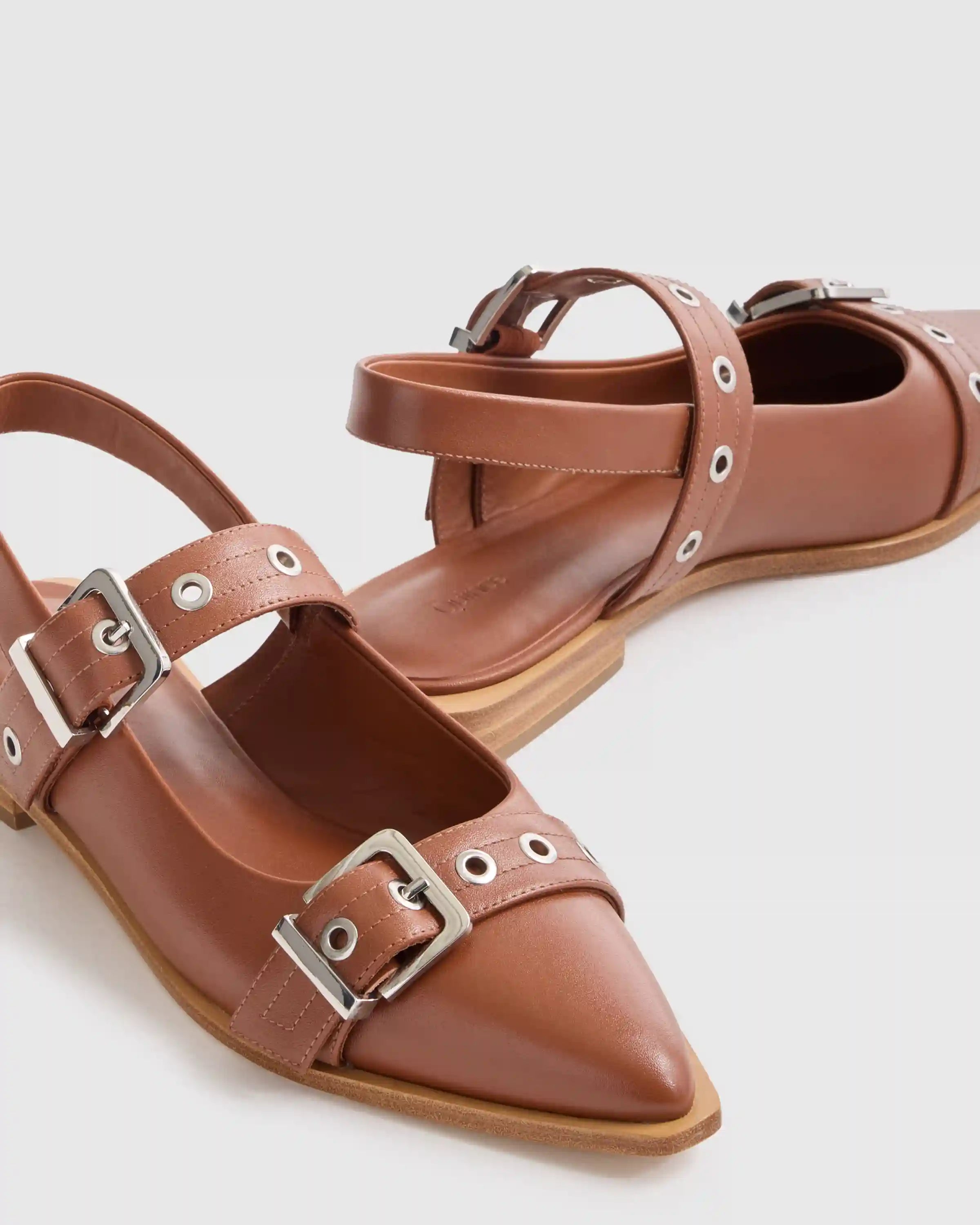 Italian Leather Bold Buckle Slingback Flat