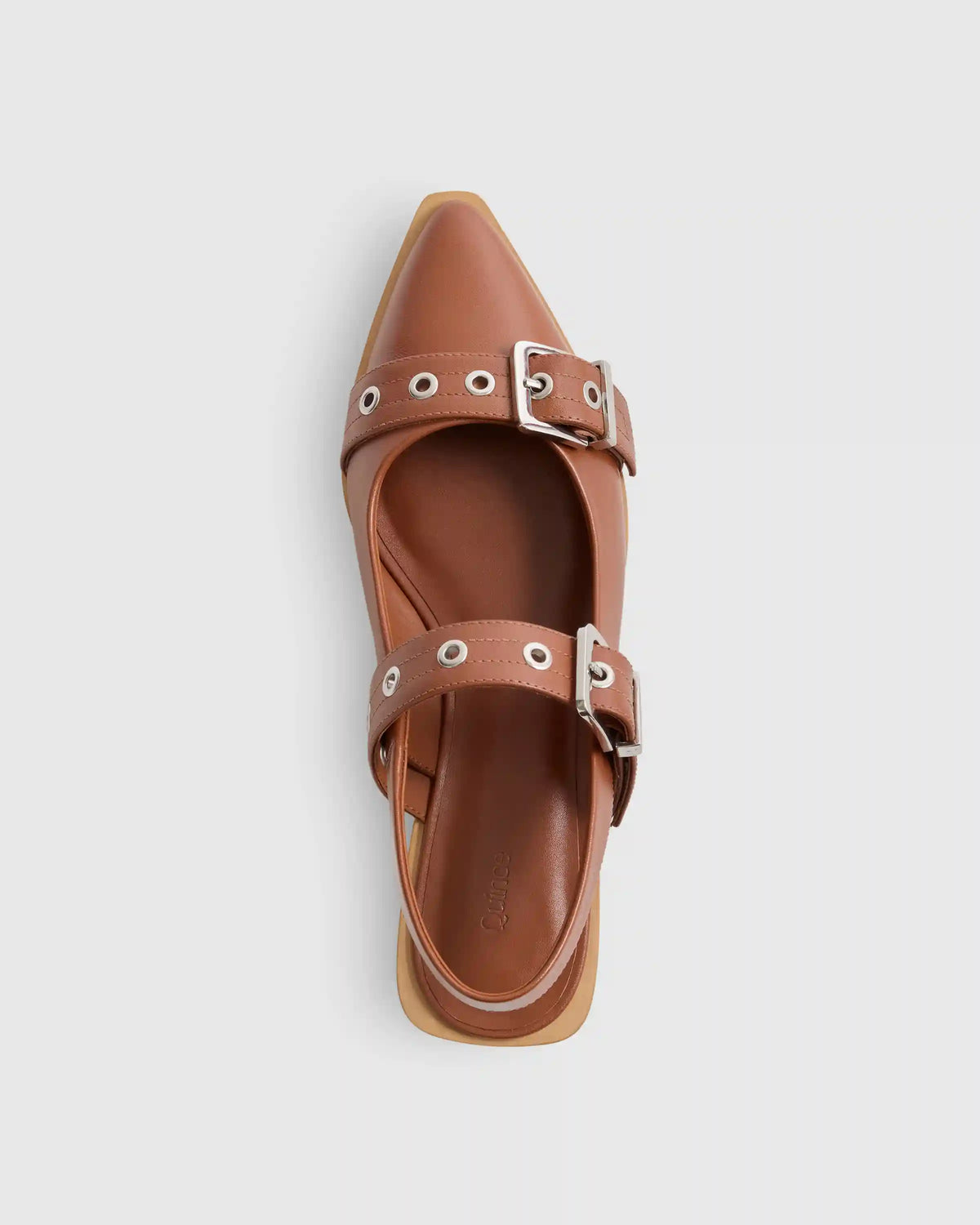 Italian Leather Bold Buckle Slingback Flat