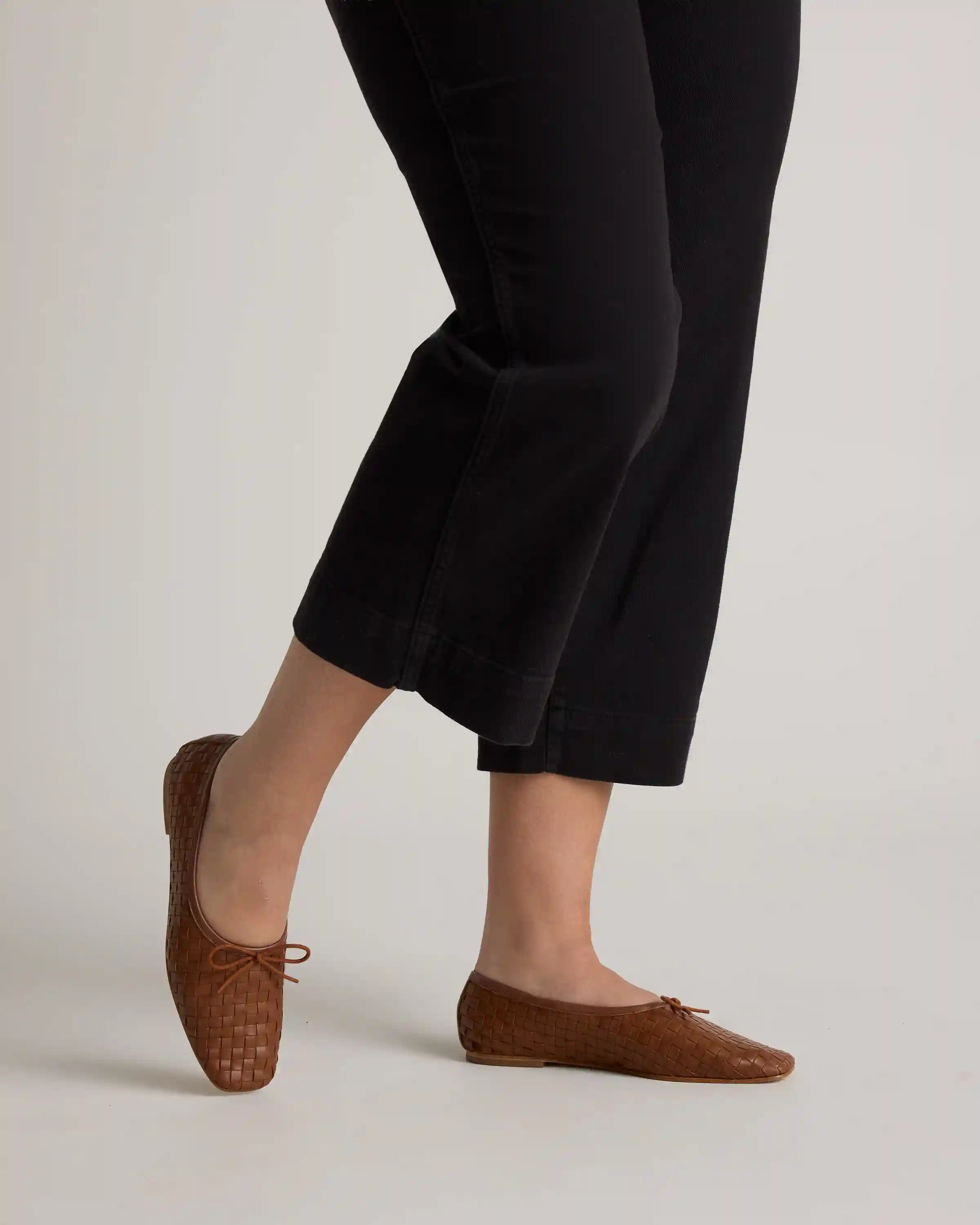 Italian Leather Handwoven Square Toe Ballet Flat