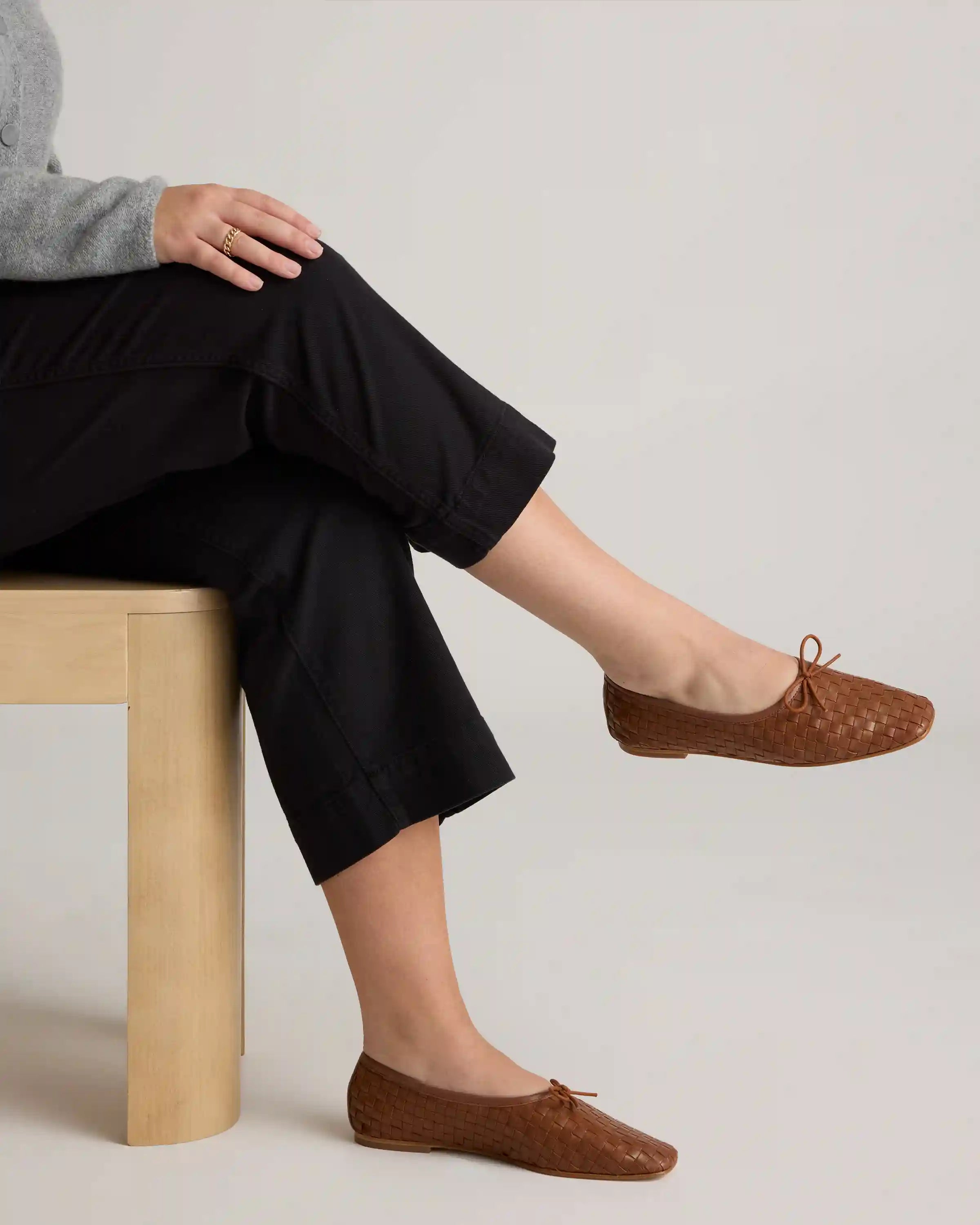 Italian Leather Handwoven Square Toe Ballet Flat