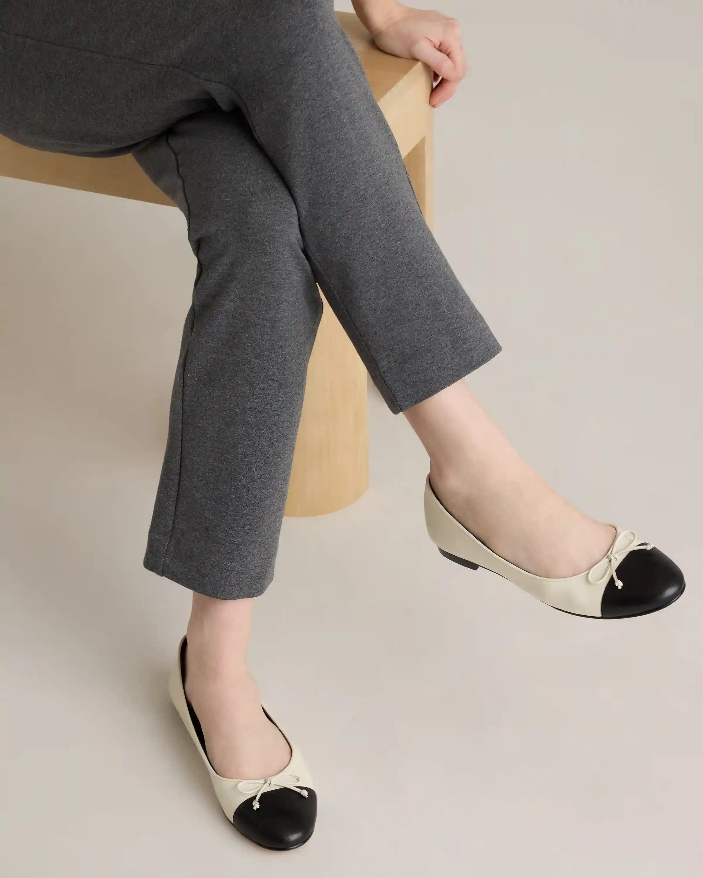 Italian Leather Cap-Toe Ballet Flat