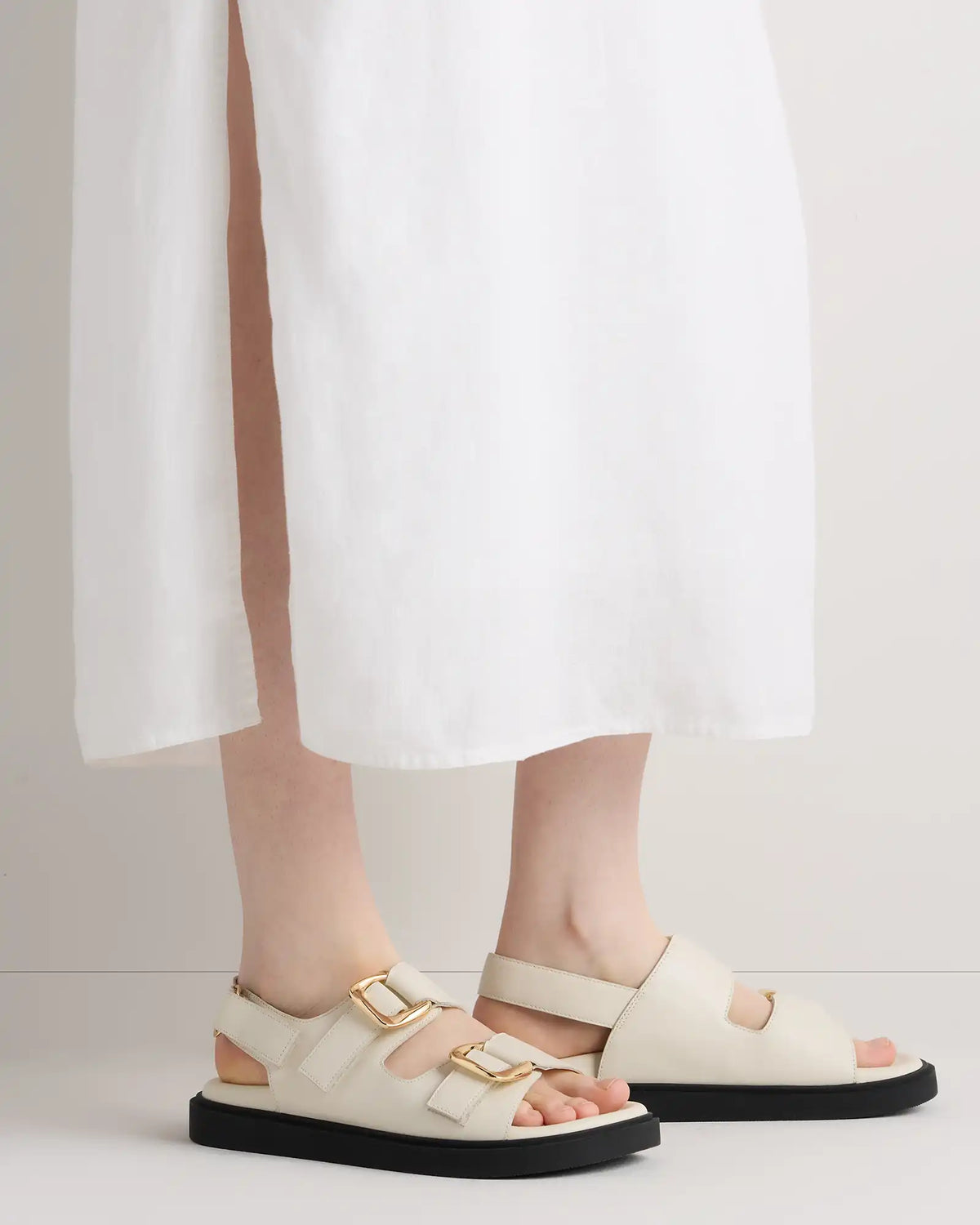 Italian Leather Double Buckle Slingback Sandal
