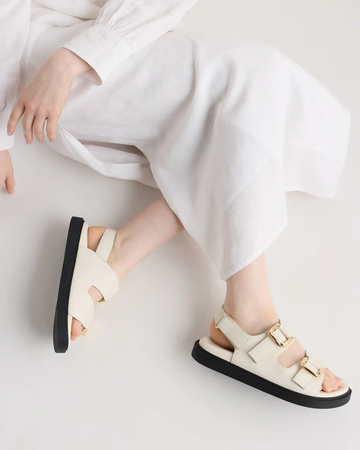 Italian Leather Double Buckle Slingback Sandal