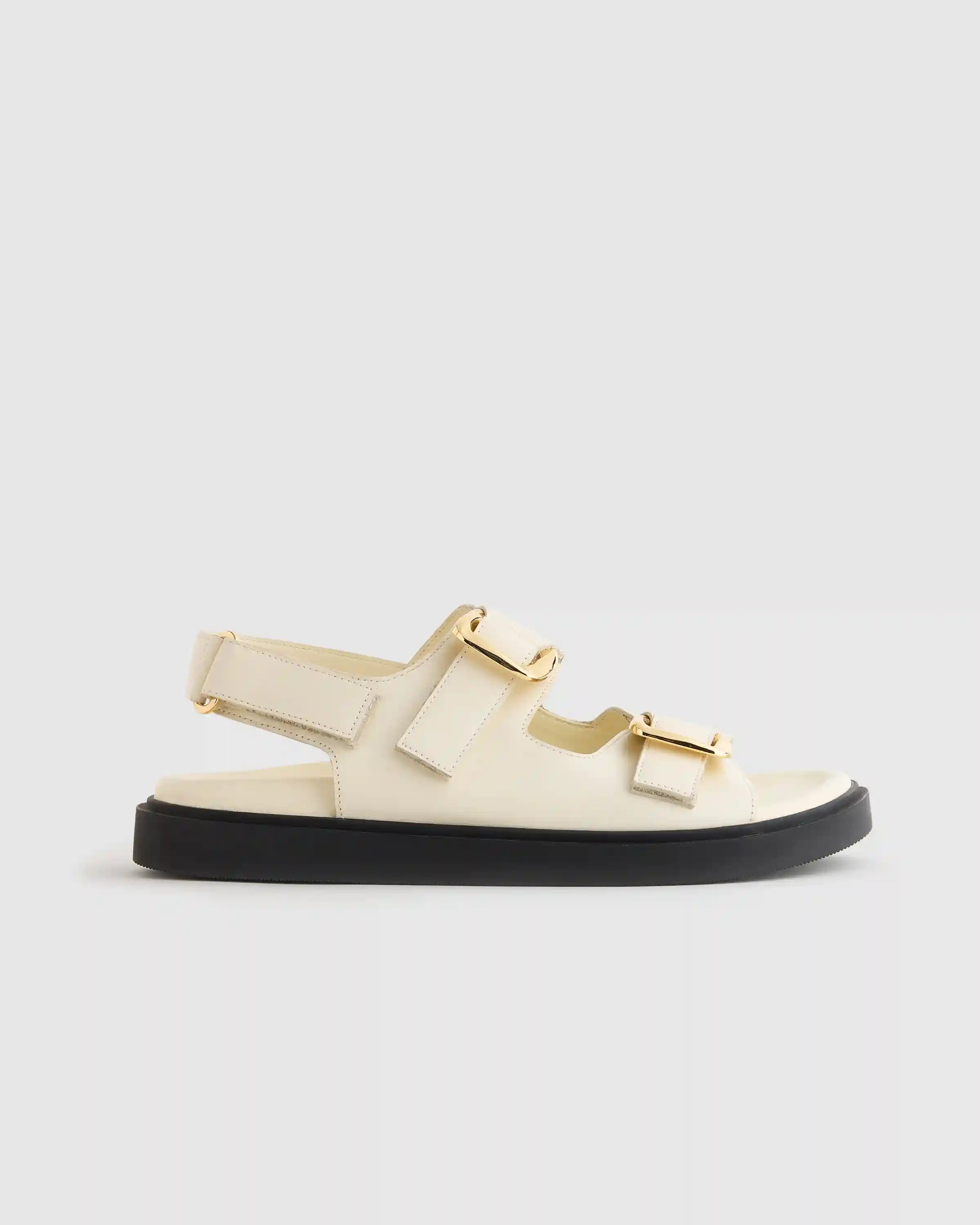 Italian Leather Double Buckle Slingback Sandal