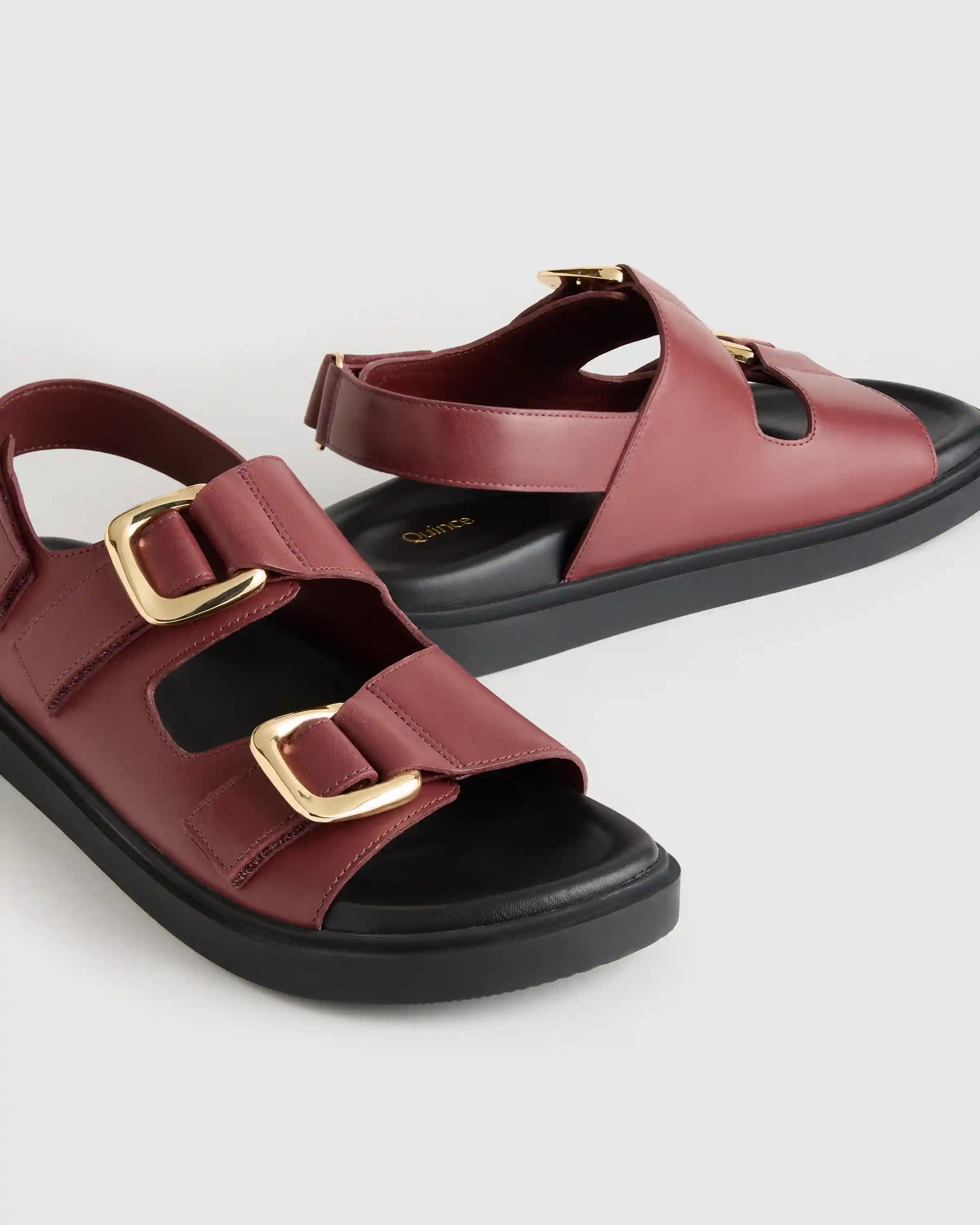 Italian Leather Double Buckle Slingback Sandal