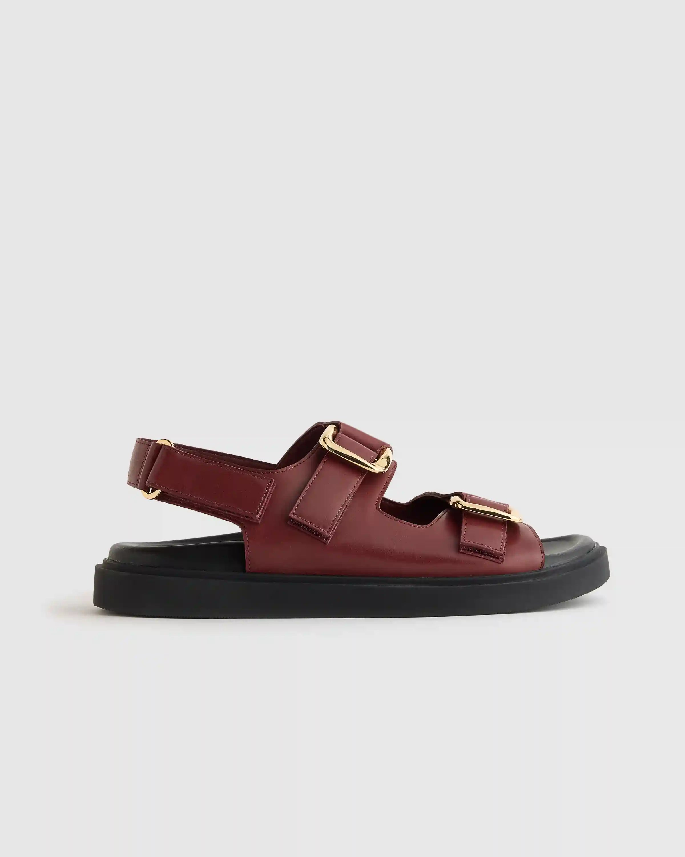 Italian Leather Double Buckle Slingback Sandal