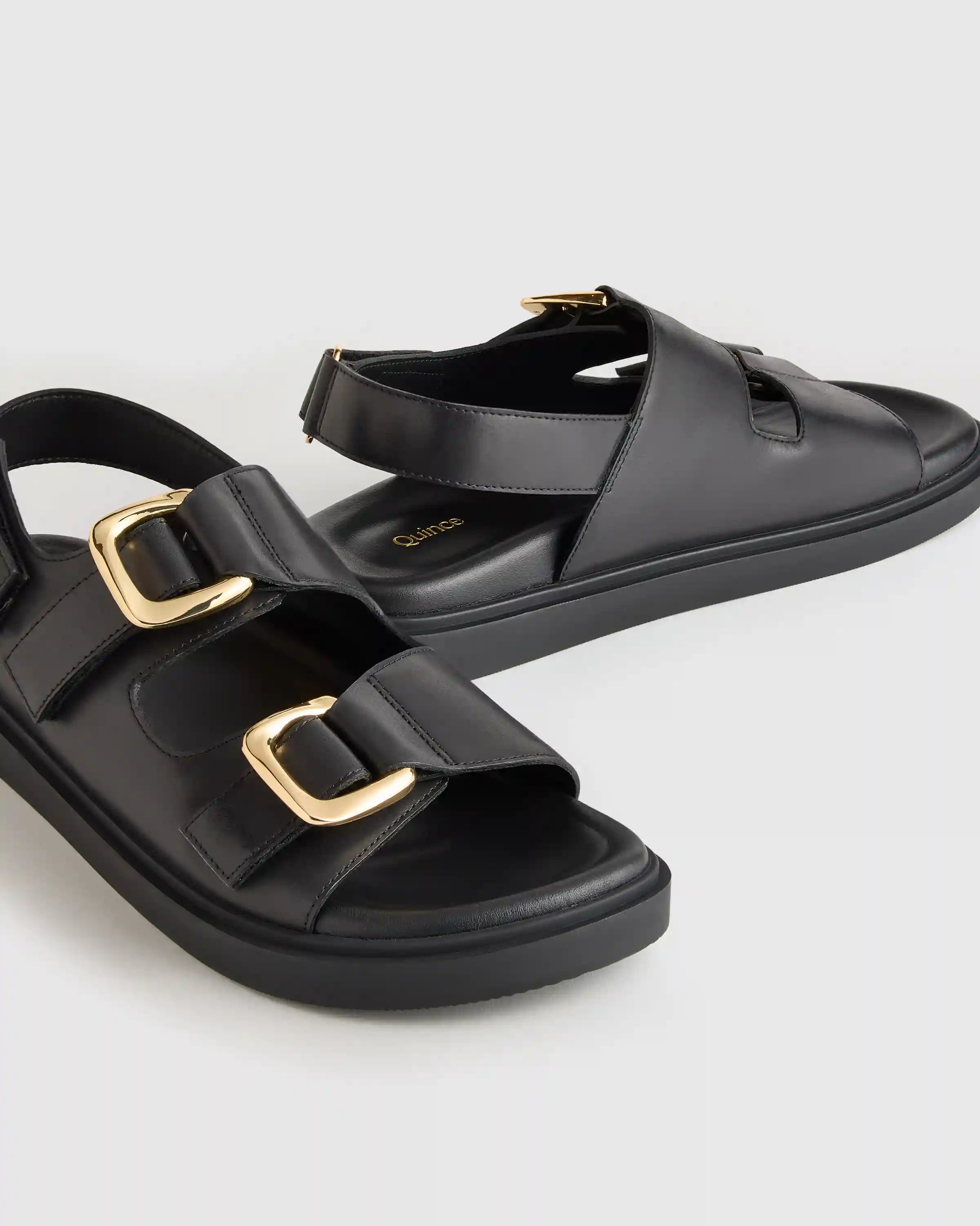Italian Leather Double Buckle Slingback Sandal
